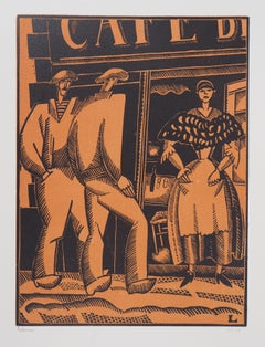 Cafe des Allies - Original woodcut, Handsigned and Numbered /105 - Ref #L725