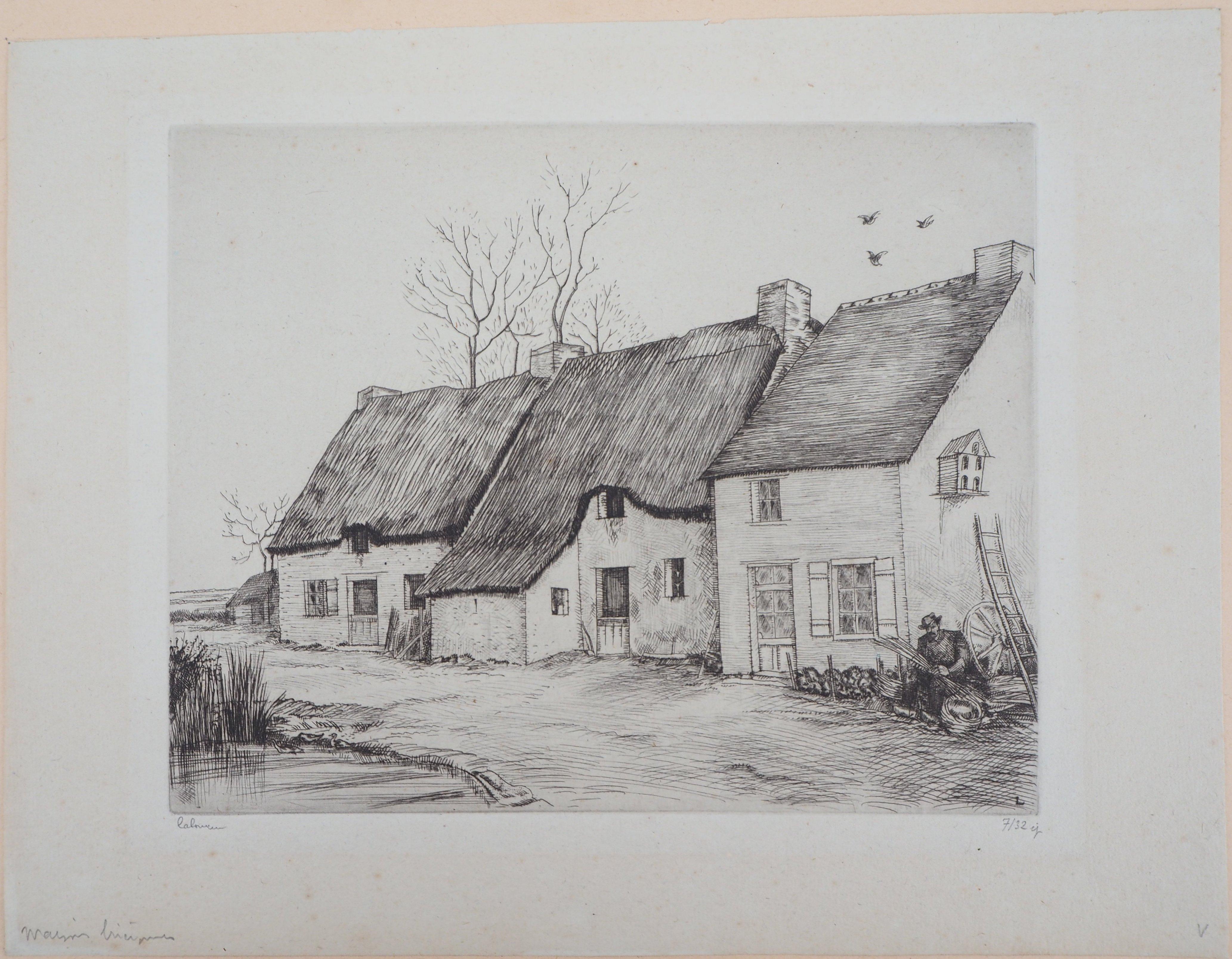 Houses in Brittany - Original Etching, Handsigned (Moderne), Print, von Jean-Emile Laboureur