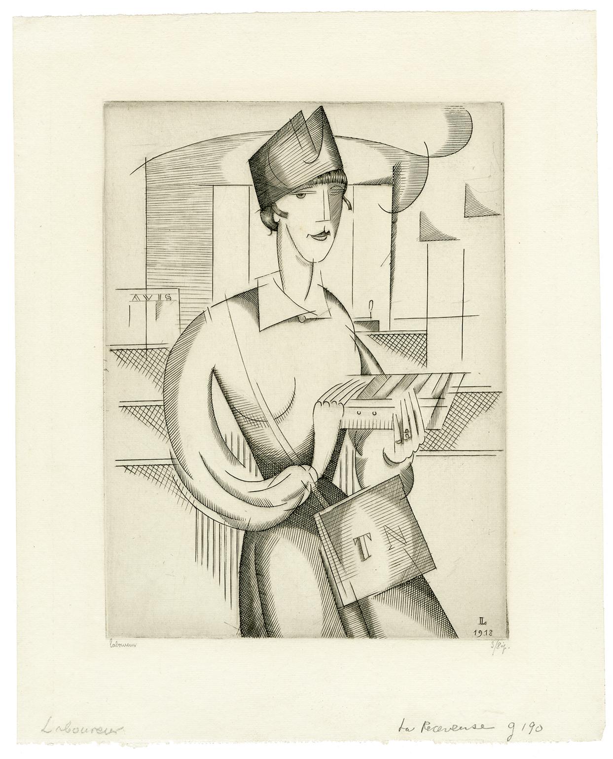 La Receveuse (Bill Collector) —French Cubism - Print by Jean-Emile Laboureur