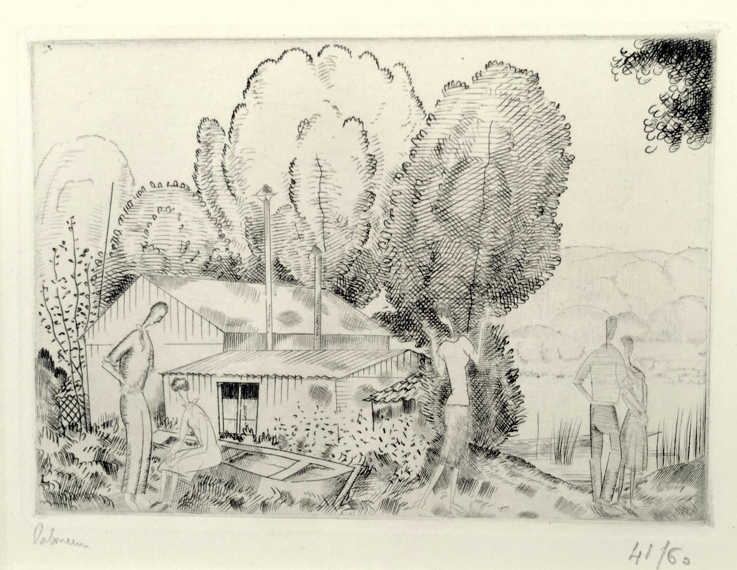 Jean-Emile Laboureur Landscape Print – LAuberge du Bord de LEau (Petit-Pflanzgefäß)