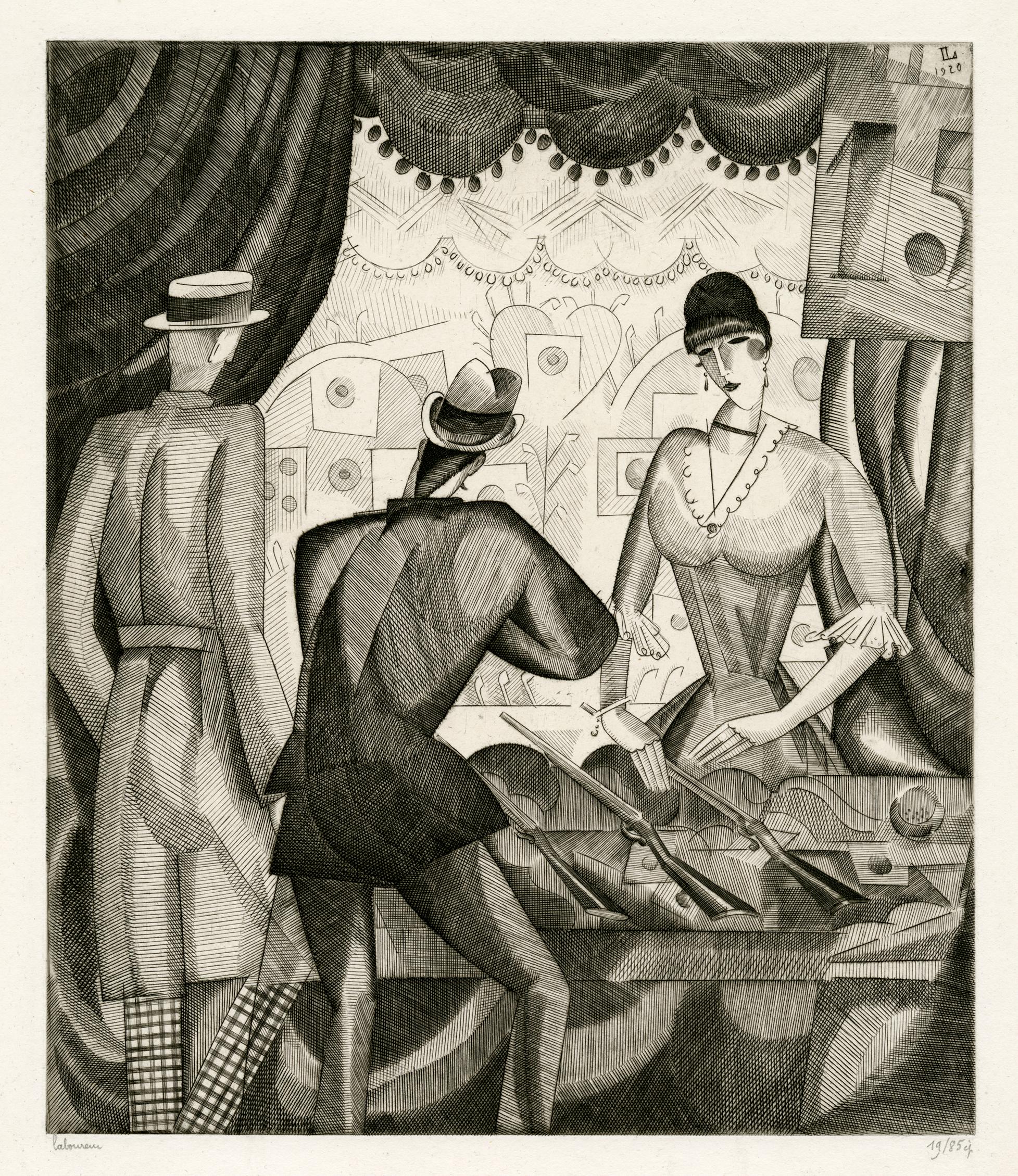 Jean-Emile Laboureur Figurative Print - 'Le Tir Forain' (Fairground Shooting) — 1920s French Cubism