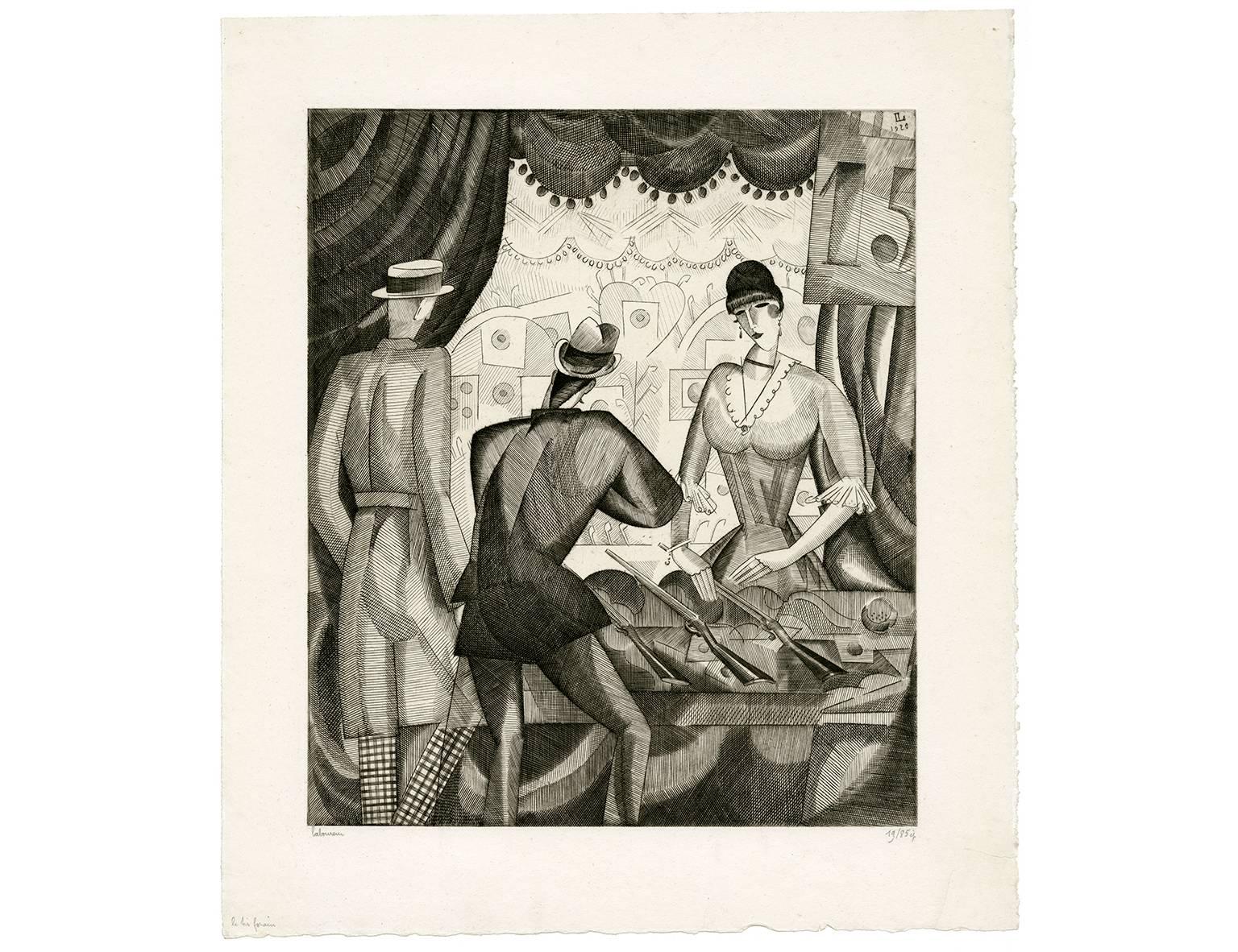 'Le Tir Forain' (Fairground Shooting) — 1920s French Cubism - Cubist Print by Jean-Emile Laboureur