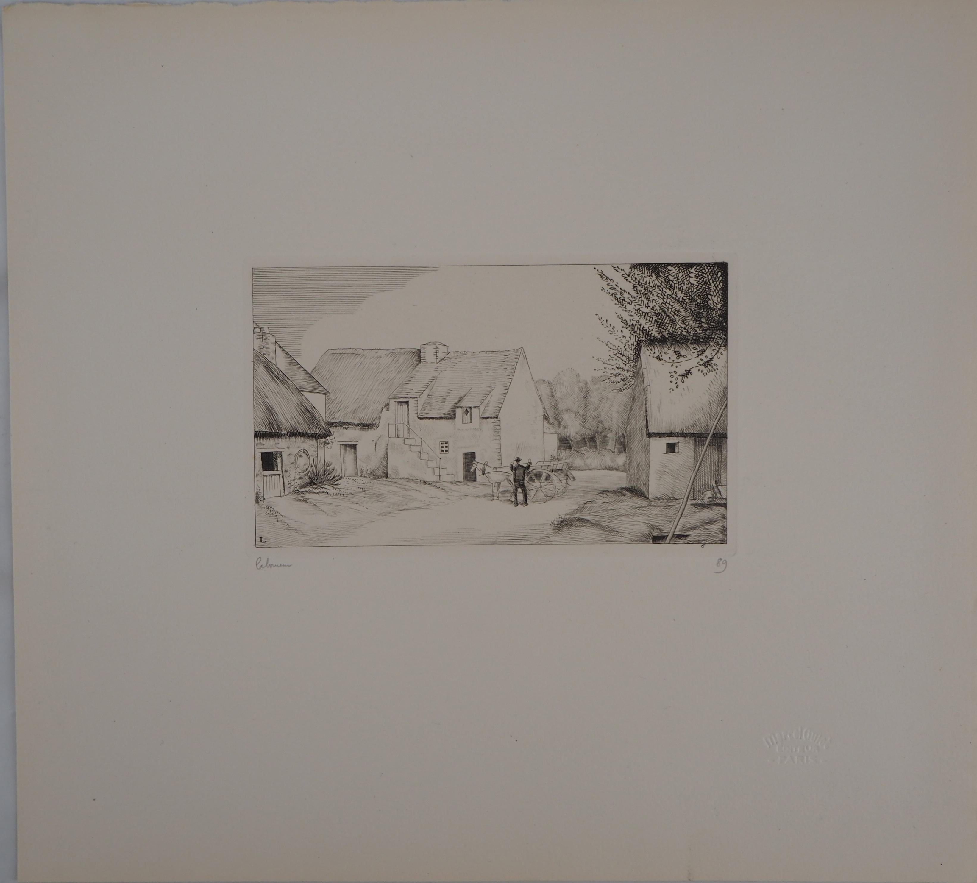 Jean-Emile Laboureur Landscape Print - The Blacksmith's House  - Handsigned Etching, Limited / 150