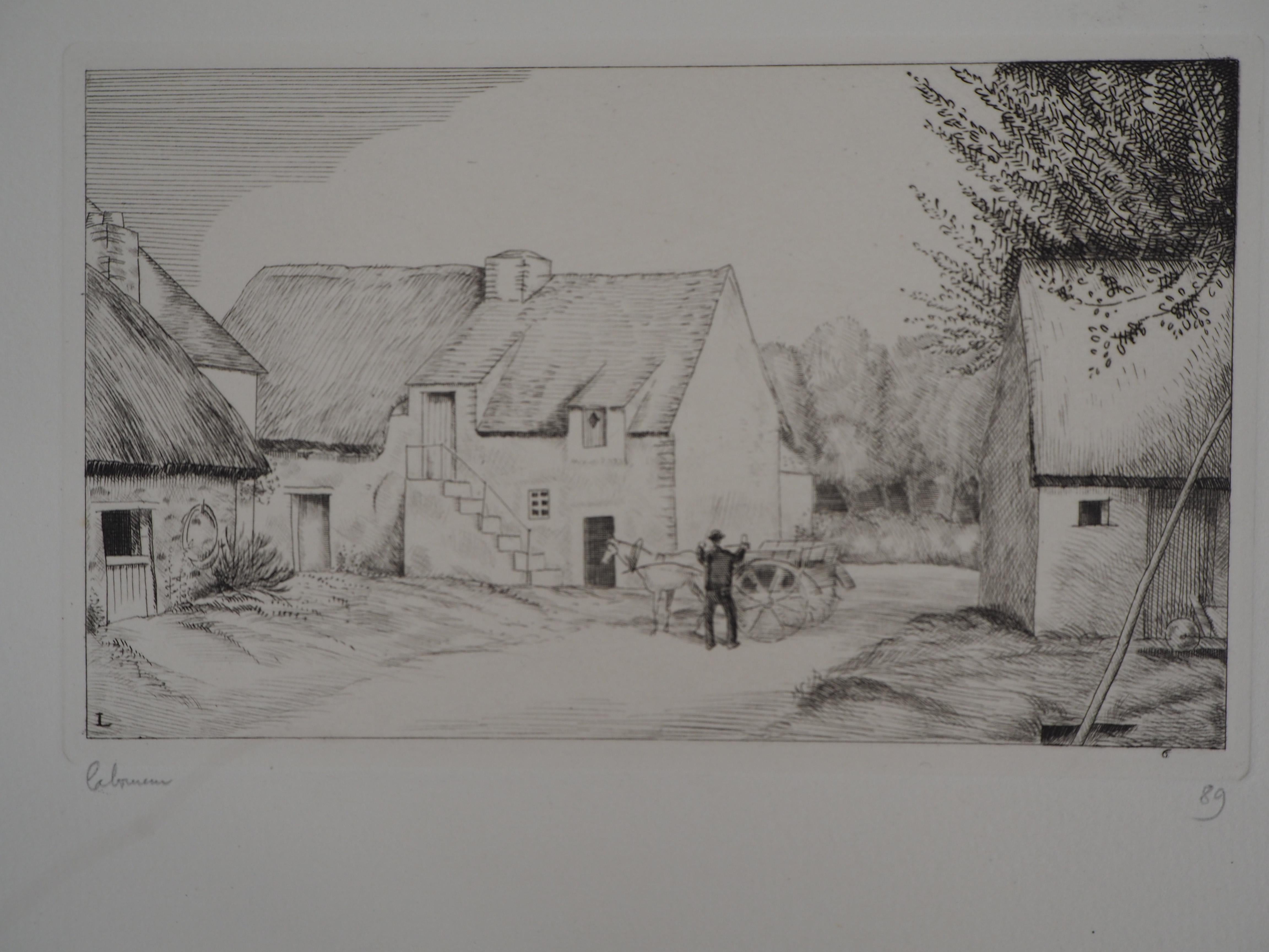 La casa del herrero  - Grabado al aguafuerte firmado a mano, Limitada / 150 - Print Moderno de Jean-Emile Laboureur