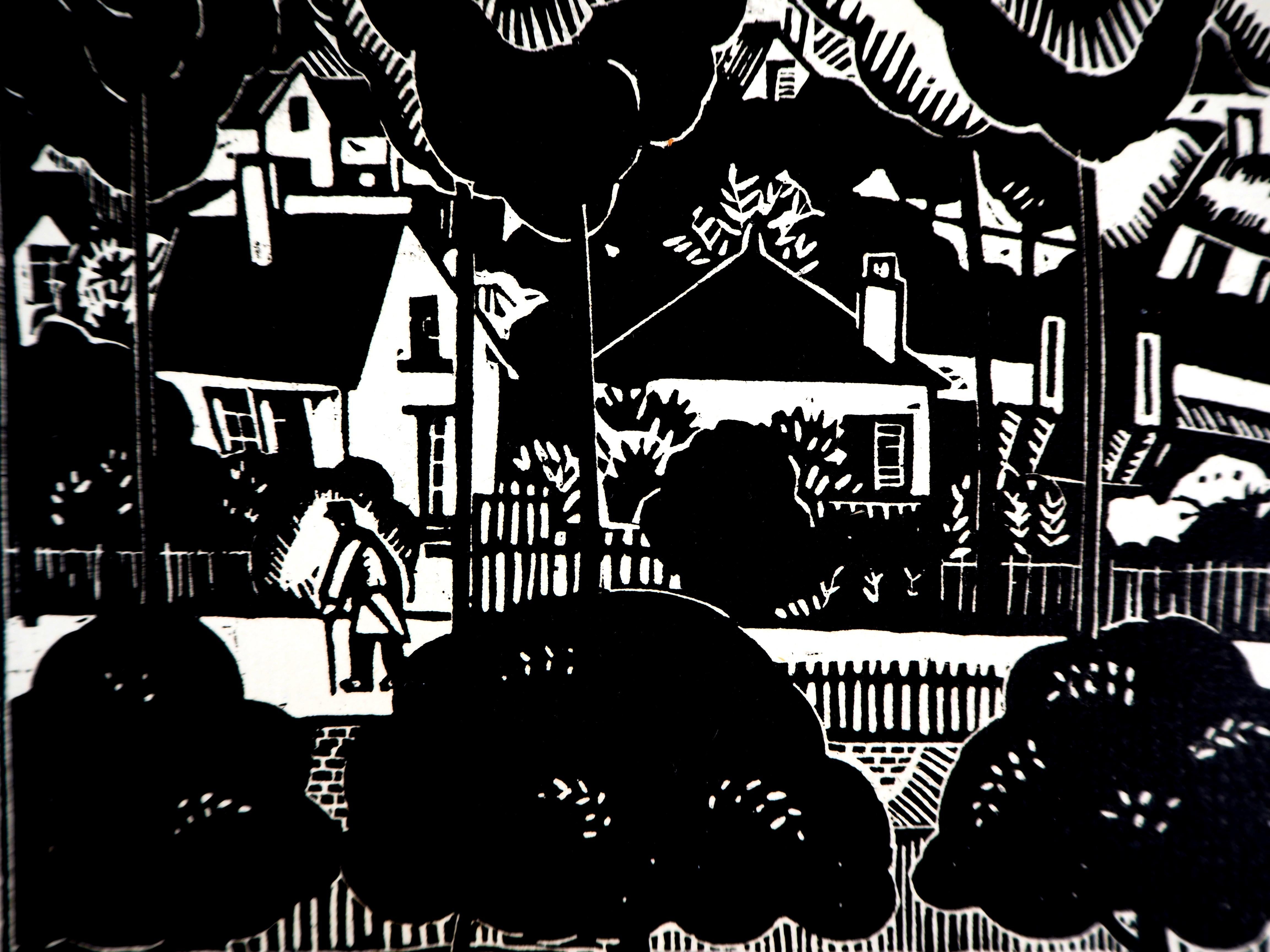 The Convalescent On The Road - Original woodcut - 1919 - Cubist Print by Jean-Emile Laboureur
