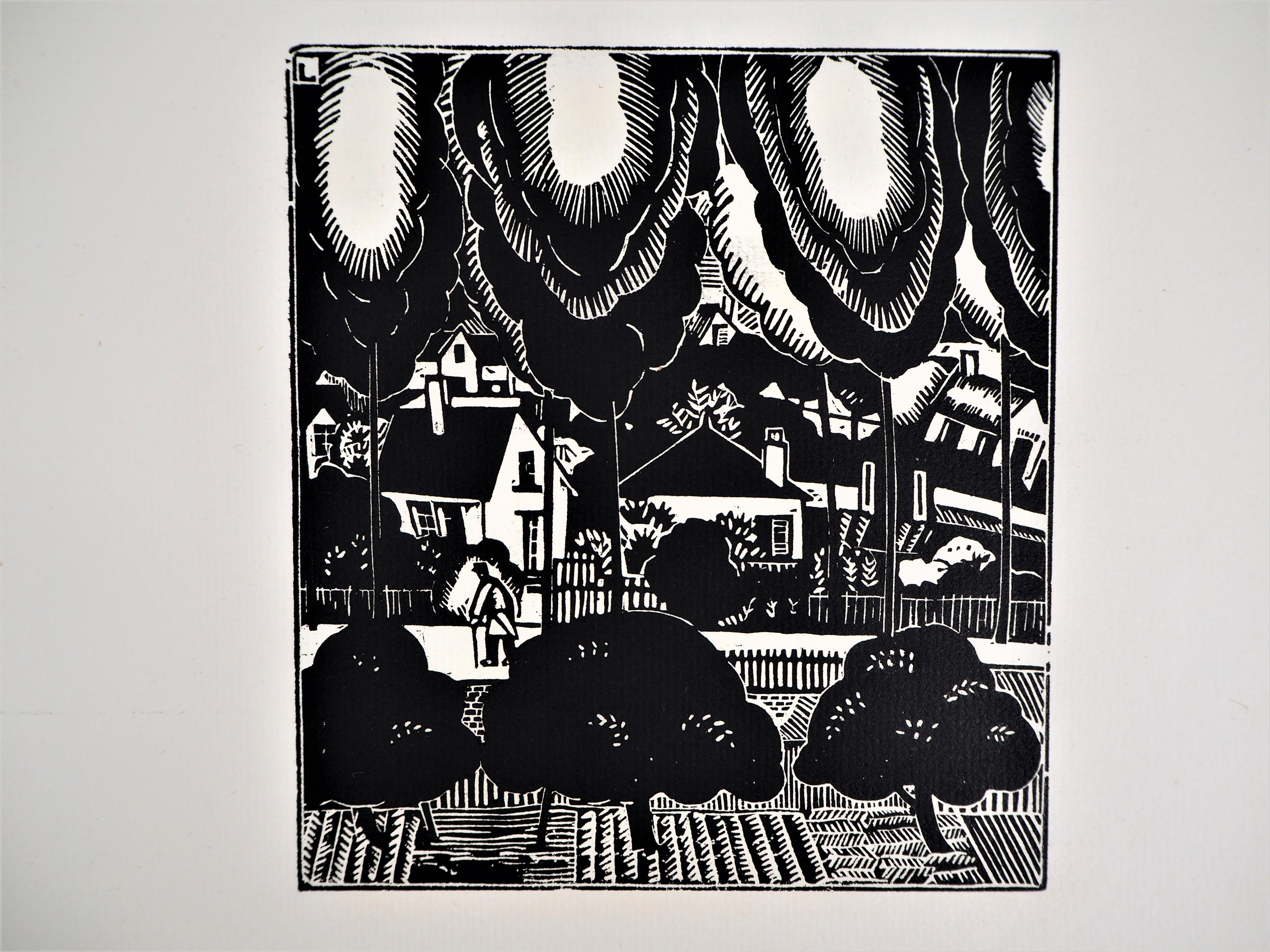 The Convalescent On The Road - Original woodcut - 1919 - Gray Figurative Print by Jean-Emile Laboureur