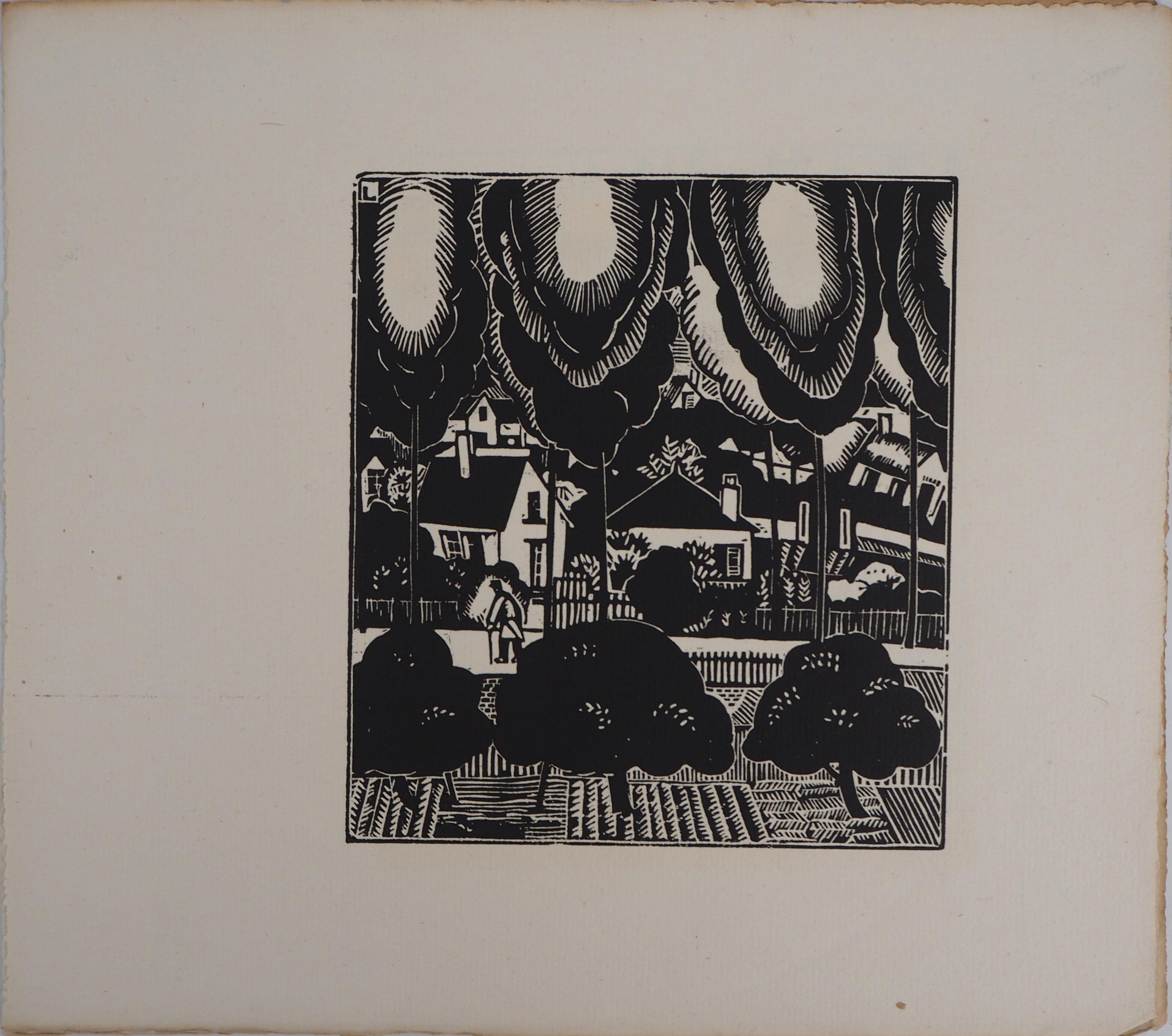 El convaleciente en la carretera - xilografía original - 1919