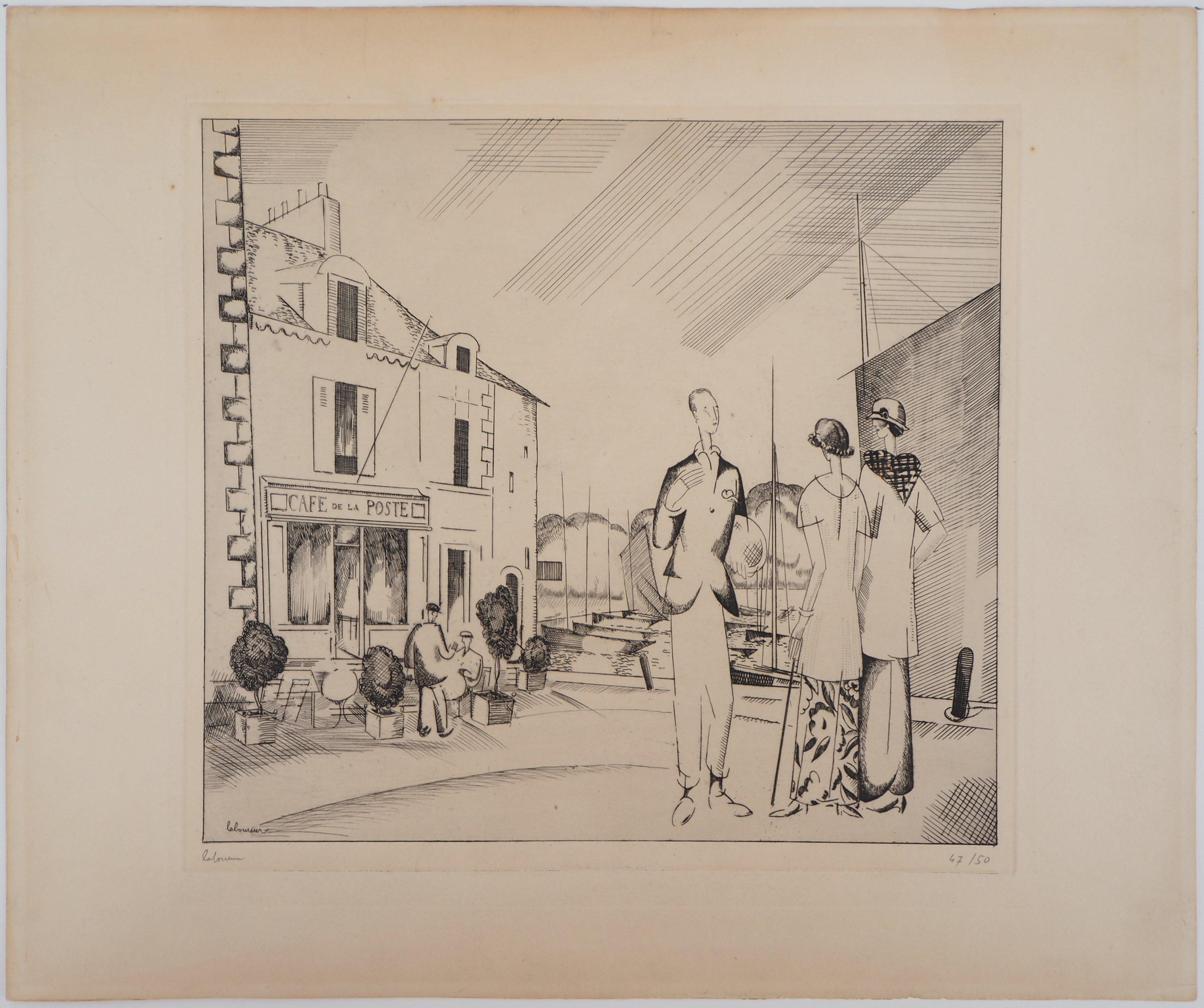 The Harbor Cafe – Original-Radierung, handsigniert – Print von Jean-Emile Laboureur
