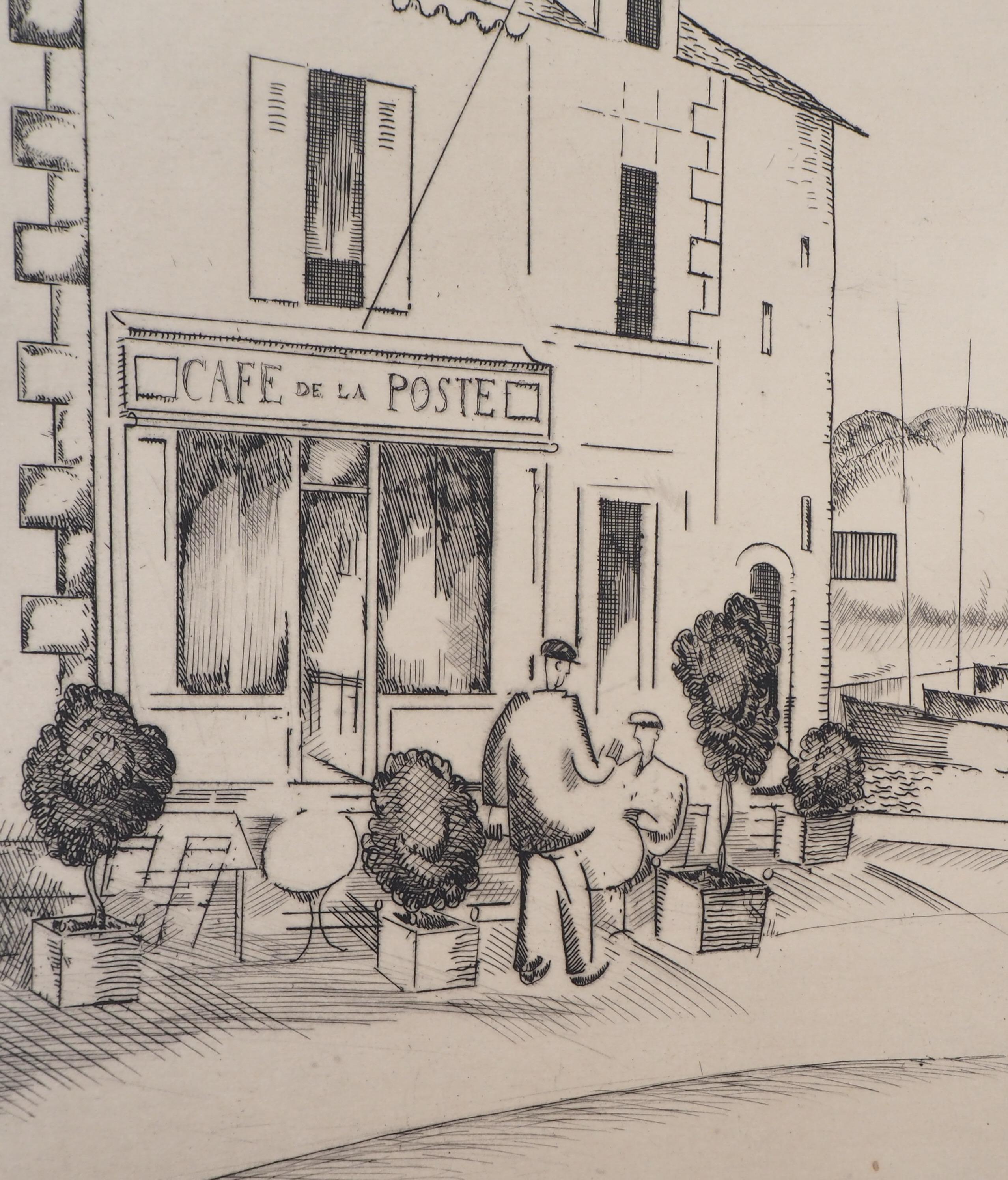 The Harbor Cafe – Original-Radierung, handsigniert (Braun), Still-Life Print, von Jean-Emile Laboureur