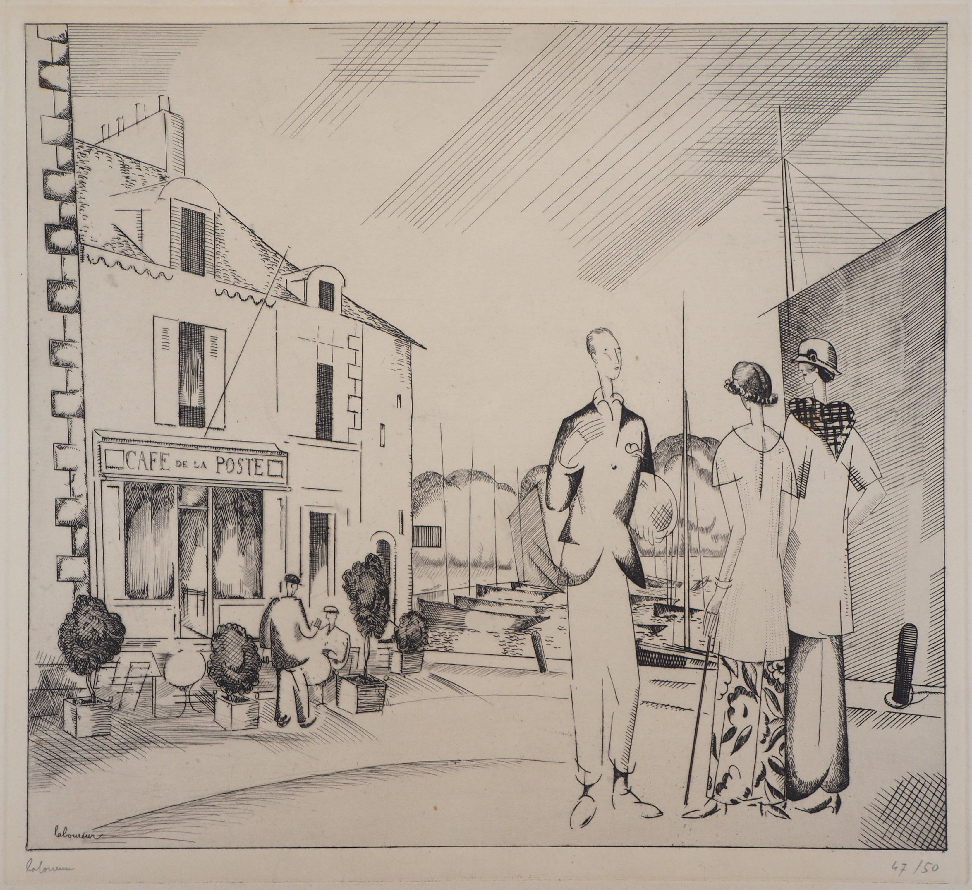 Jean-Emile Laboureur Still-Life Print – The Harbor Cafe – Original-Radierung, handsigniert