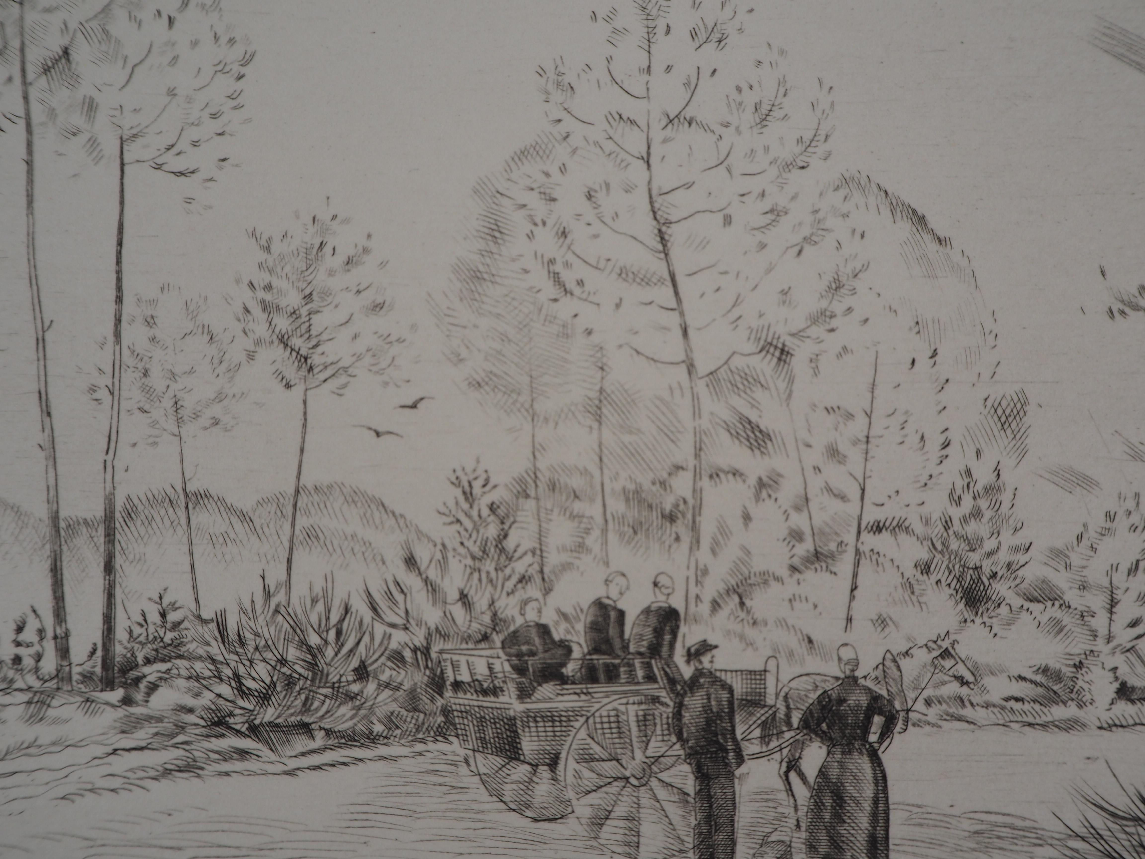 « The Road with Pine Trees », gravure signée à la main, édition limitée 150 exemplaires - Gris Landscape Print par Jean-Emile Laboureur