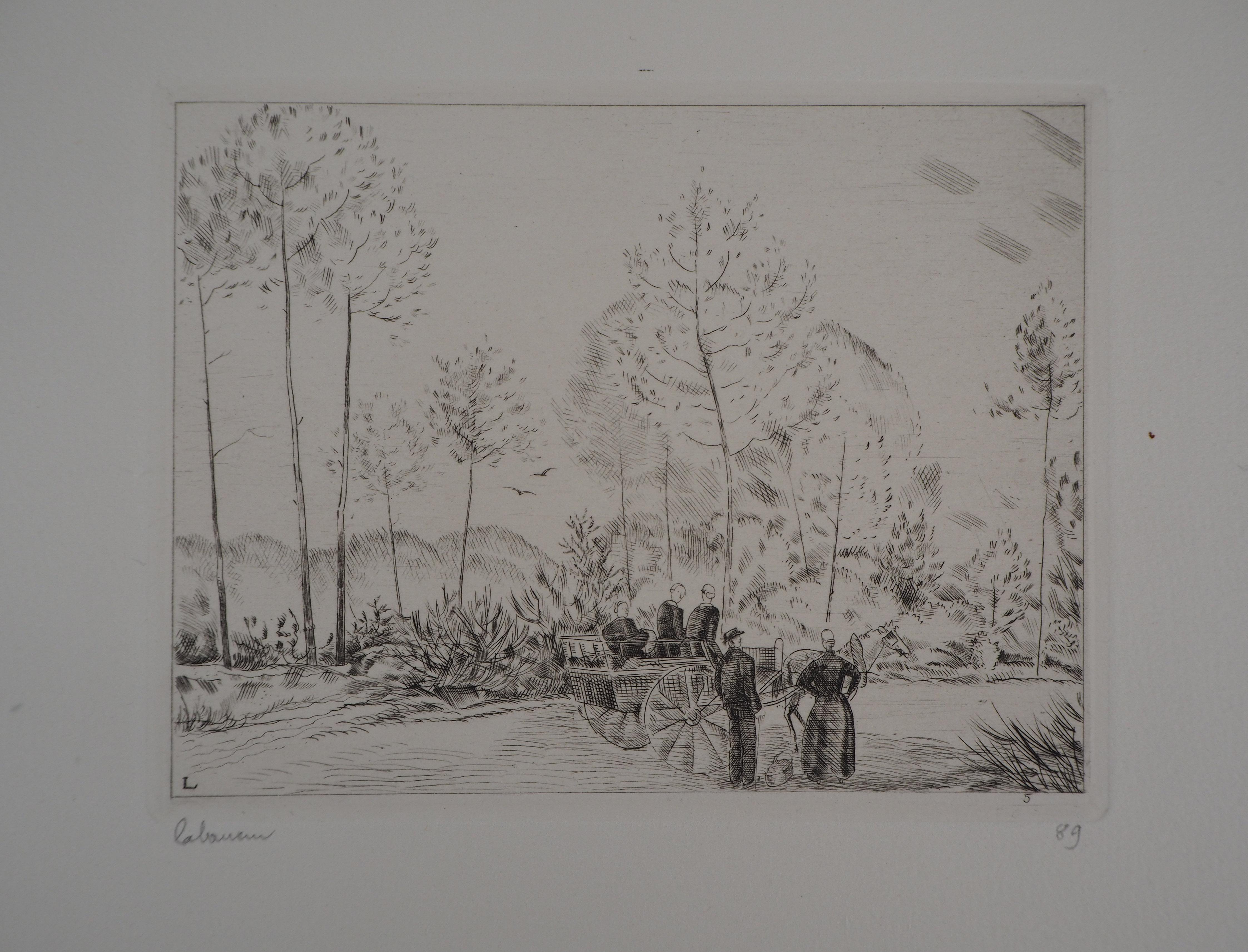Jean-Emile Laboureur Landscape Print - The Road with Pine Trees - Handsigned Etching, Limited /150
