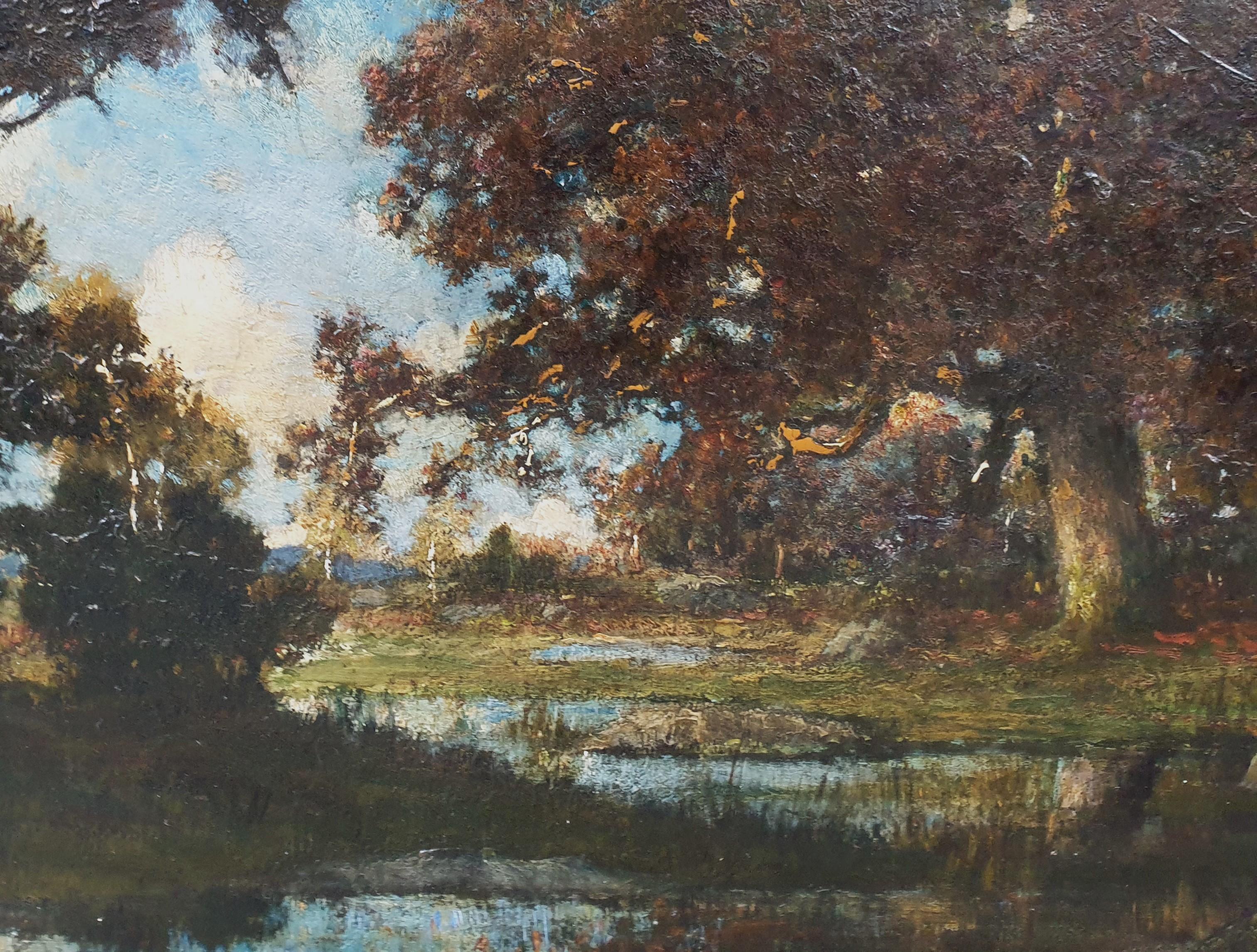 RENIE Barbizon Painting Fontainebleau landscape forest trees pond French 19th 1