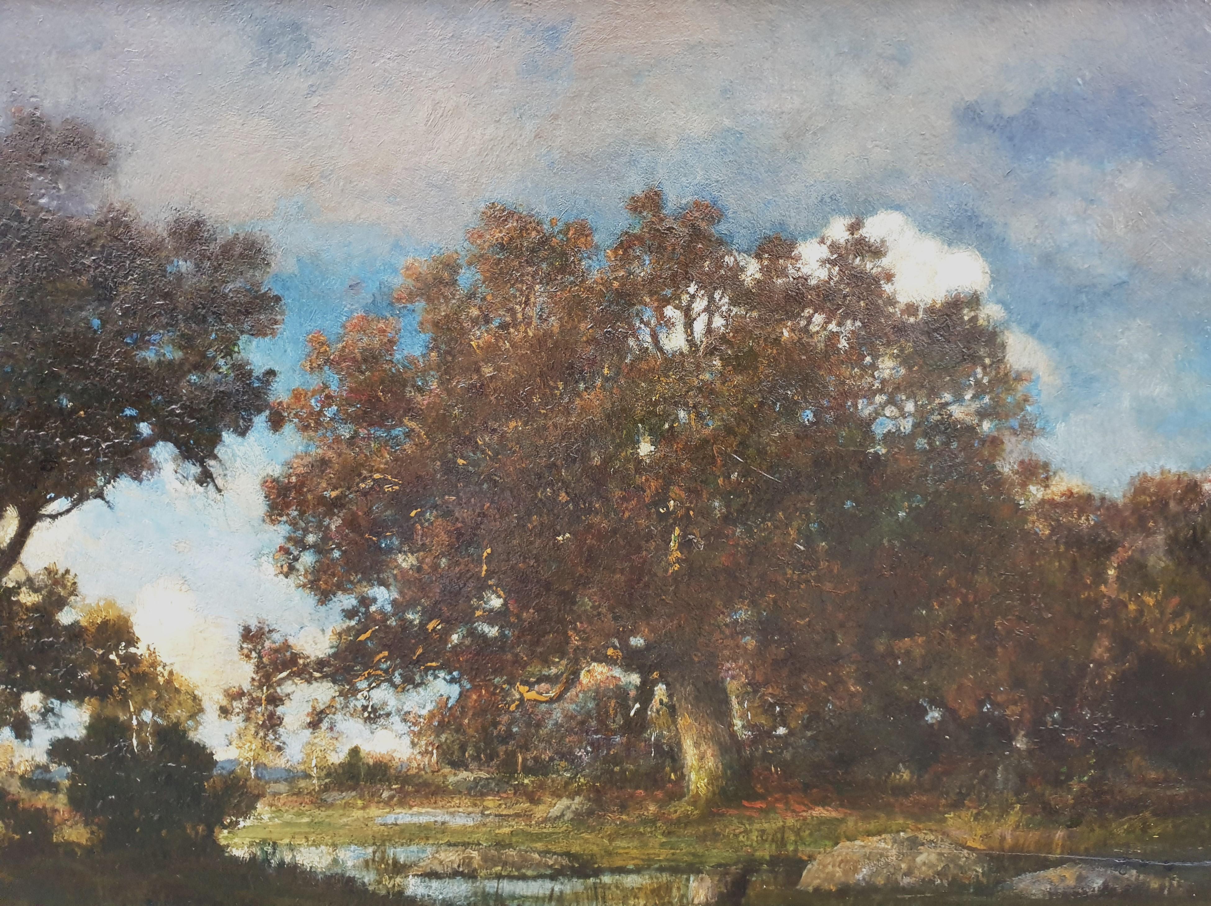 RENIE Barbizon Painting Fontainebleau landscape forest trees pond French 19th 2