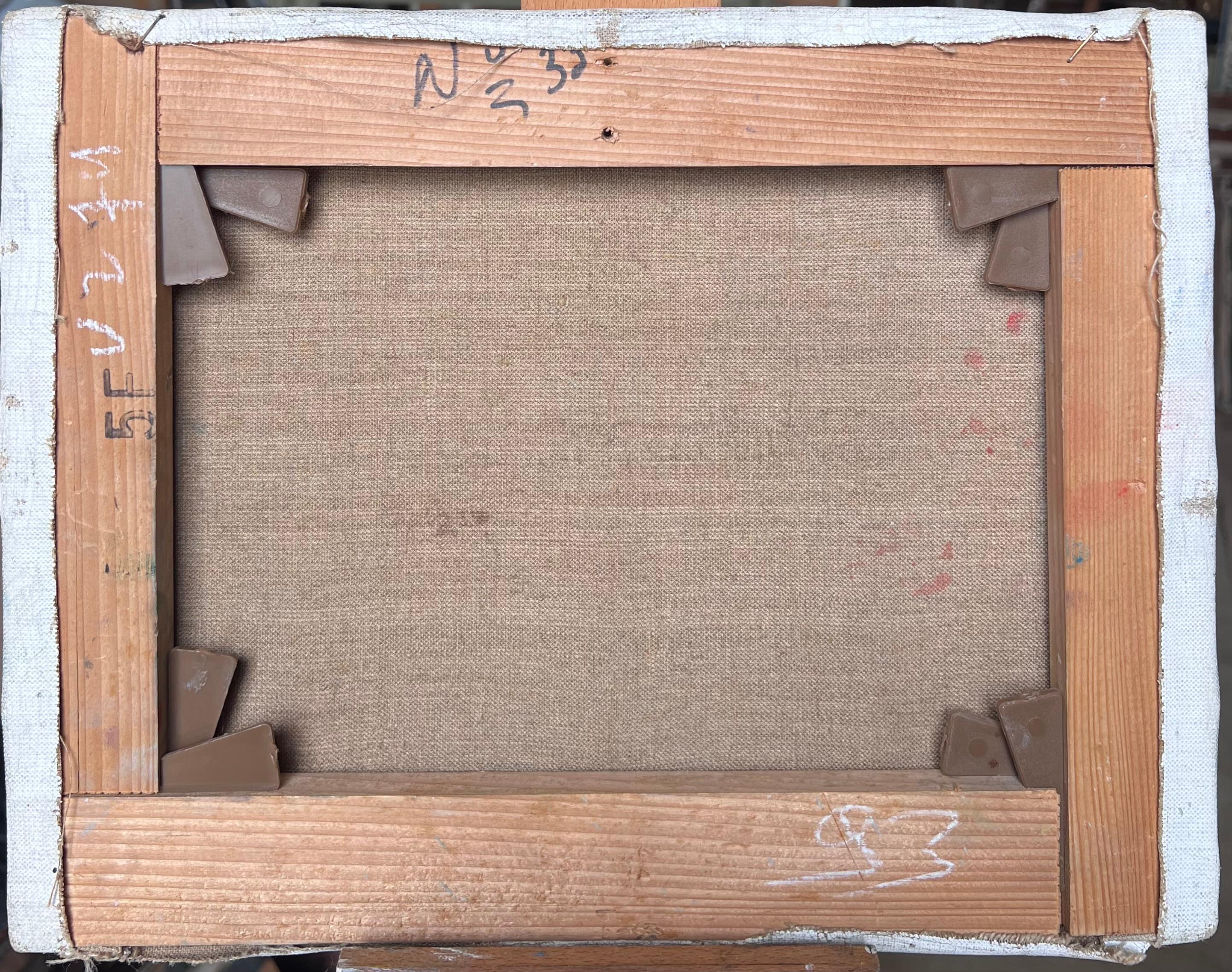 Peinture à l'huile française signée des années 50 Figure marchant dans les prés de fleurs sauvages en vente 2