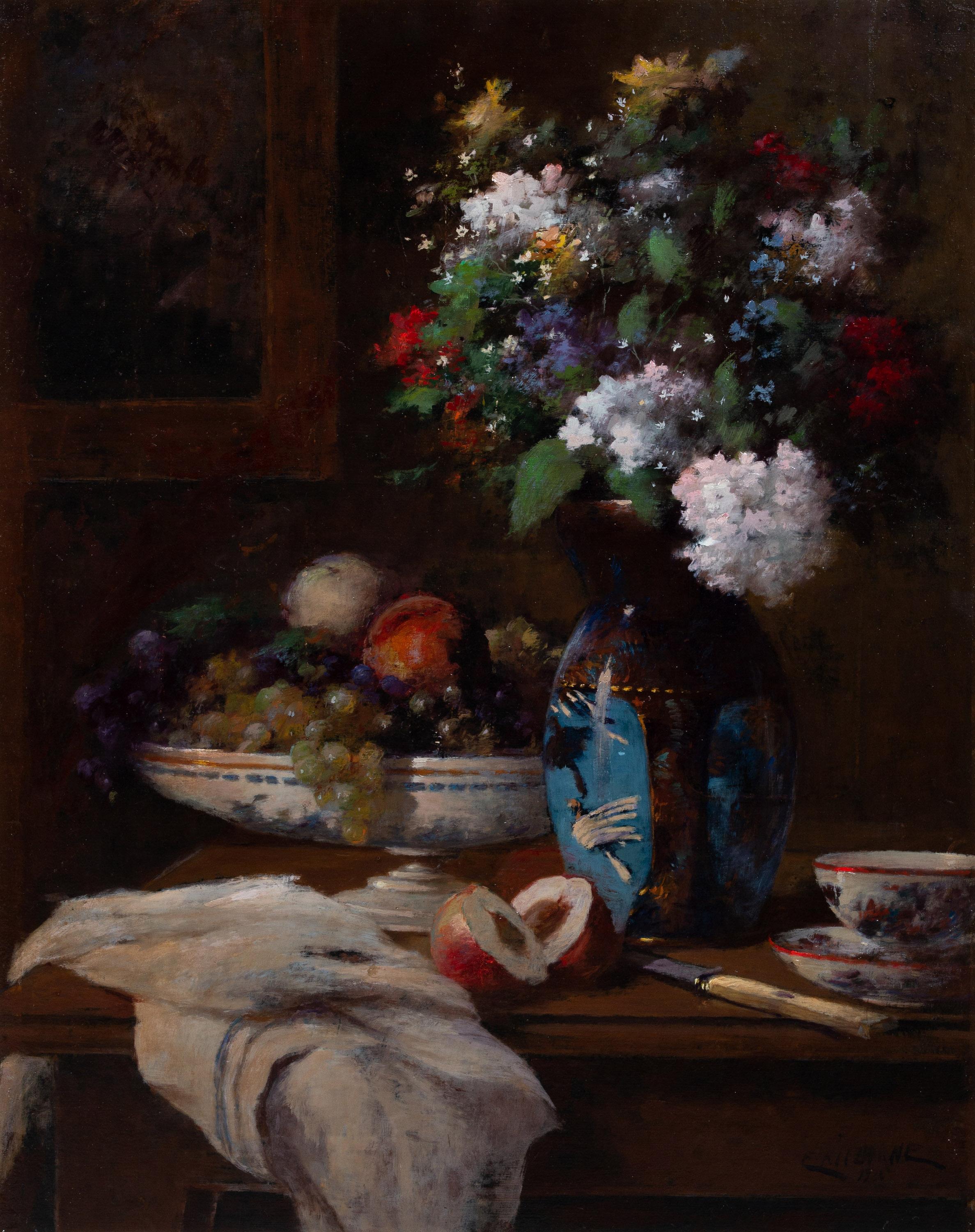 Natura morta con fiori e frutta' di Jean Eritziane, Smirne 1850 - 1925 Parigi in vendita 2