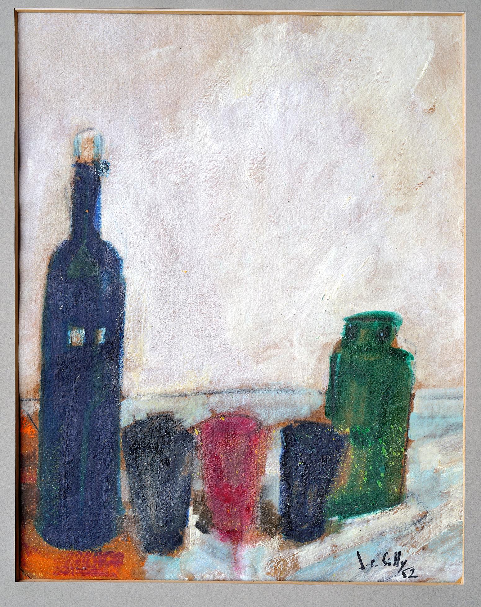 Jean-Estève Silly, (1912-1978), Stilleben mit Flasche, Öl auf Papier signiert/datiert unten rechts 1952. In einem schönen Montparnasse-Rahmen präsentiert, ist diese subtile Arbeit in sehr gutem Zustand.
Abmessungen mit Rahmen: 78,5/69,5 cm
