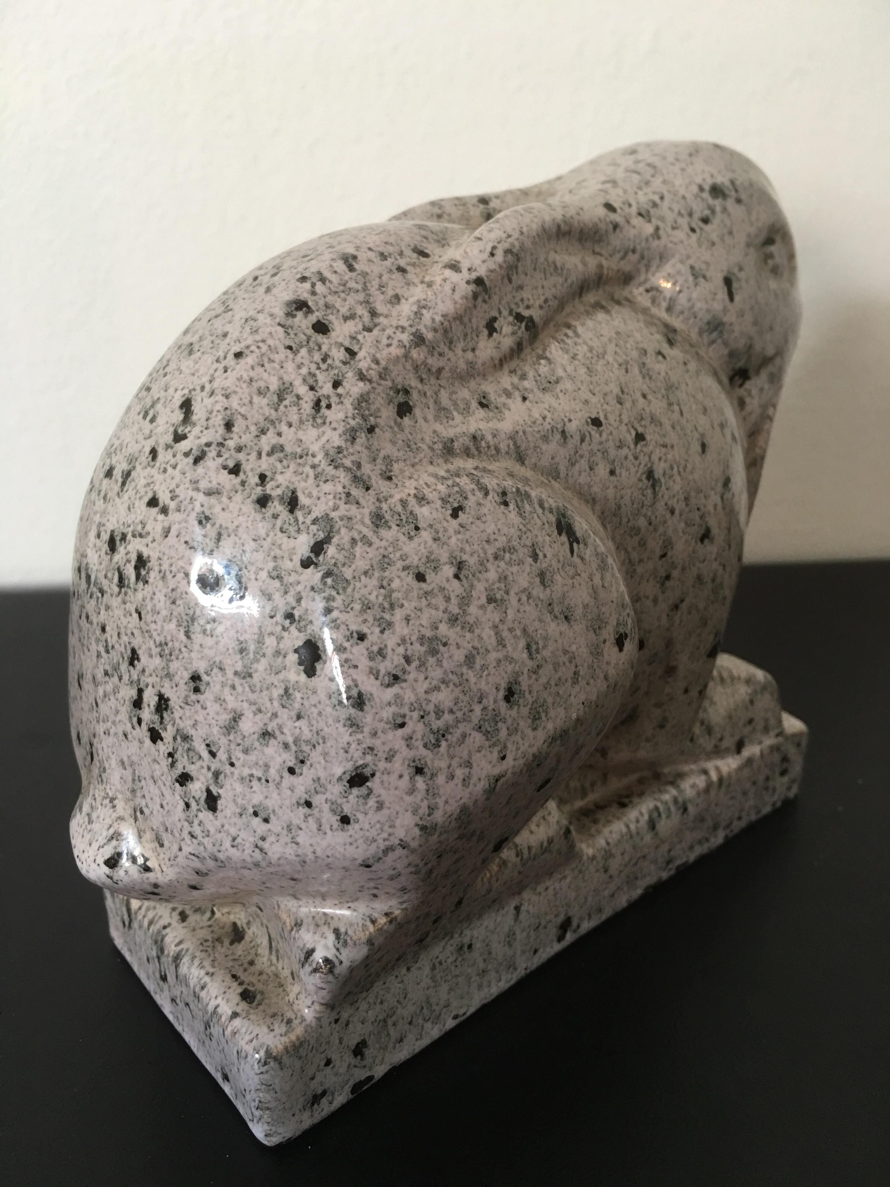 Jean et Joel Martel Signed Grey Ceramic Rabbit, Cubist Sculpture, French, 1930s 4