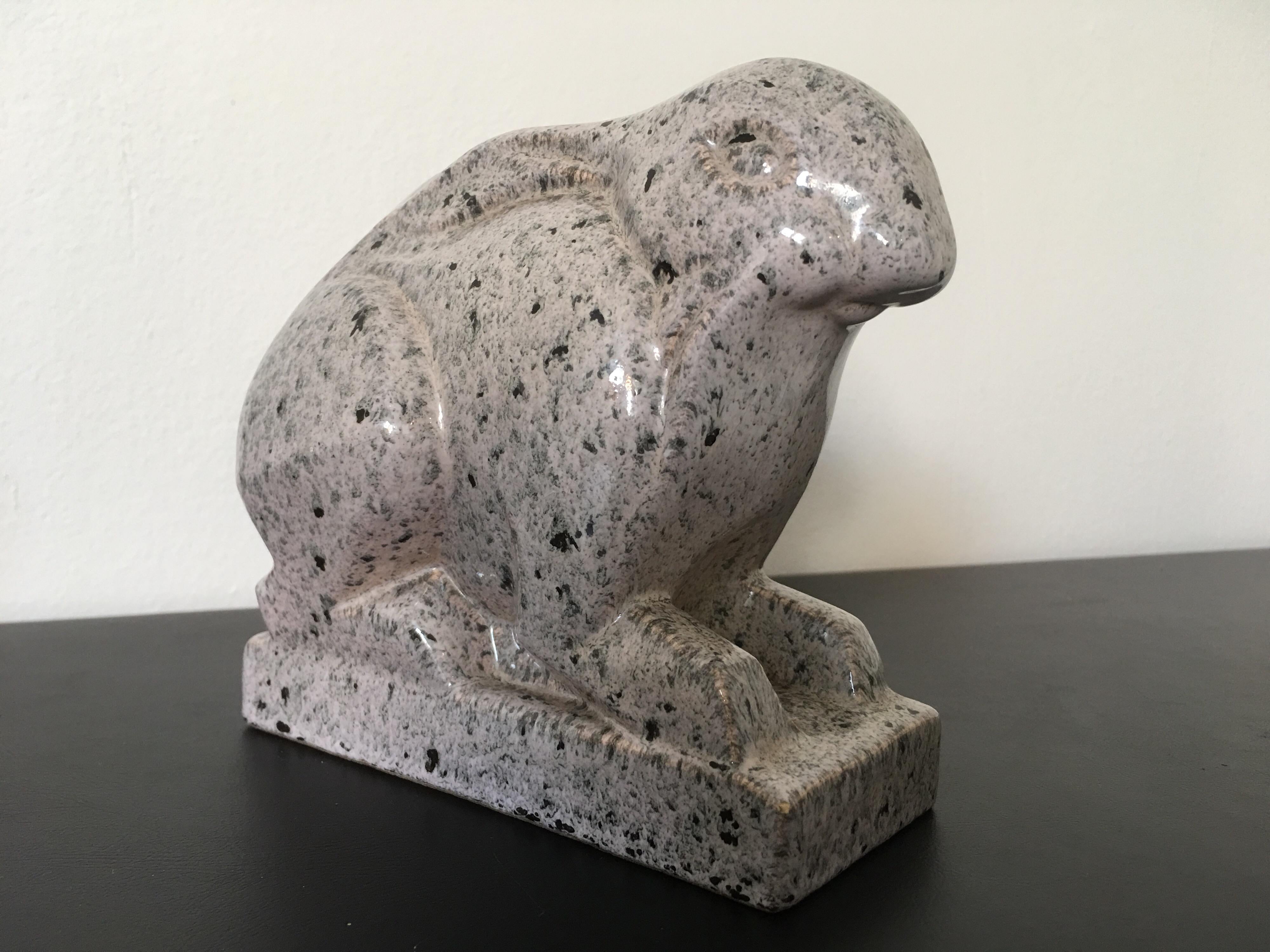 Jean et Joel Martel Signed Grey Ceramic Rabbit, Cubist Sculpture, French, 1930s 6