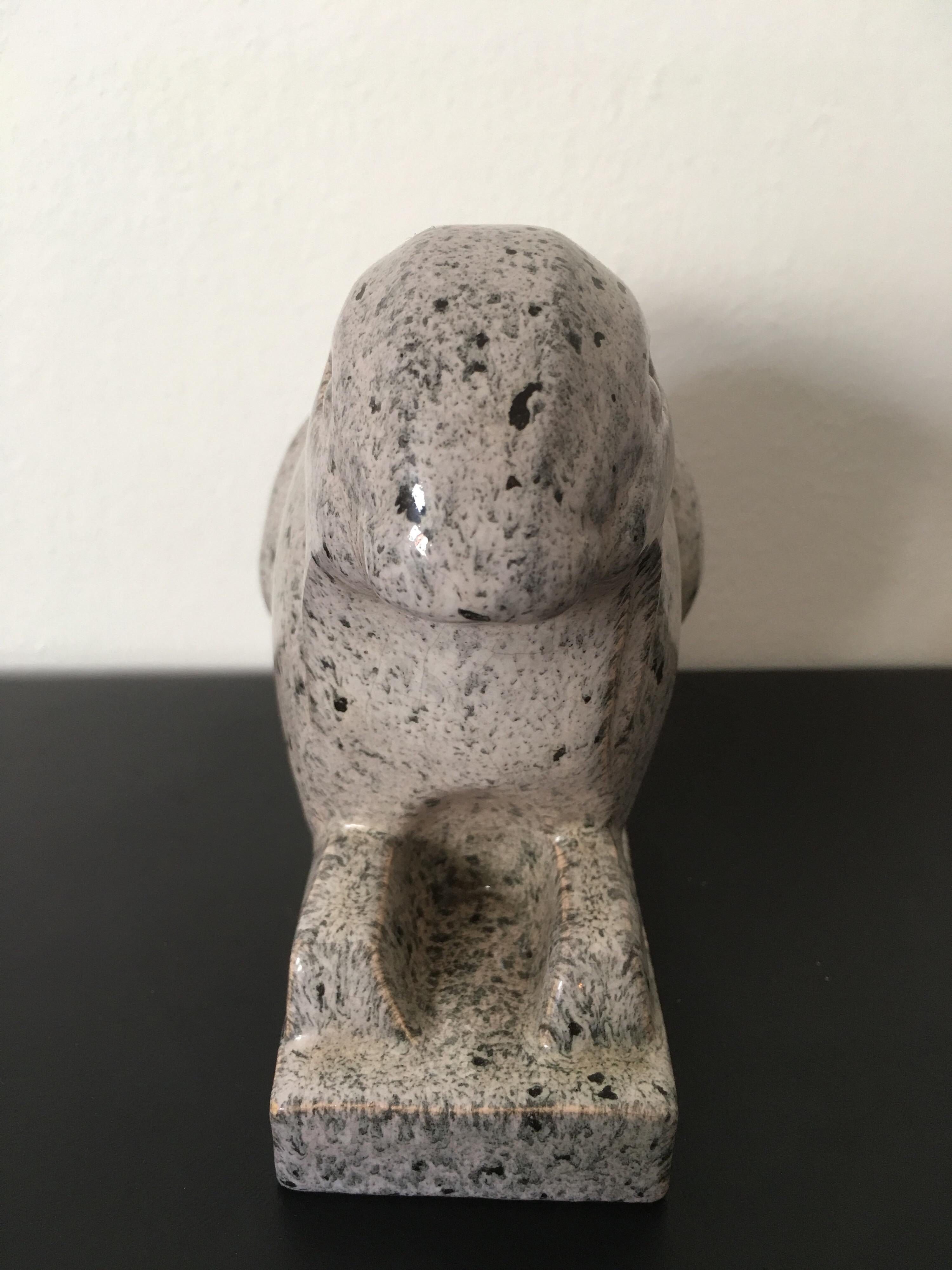Glazed Jean et Joel Martel Signed Grey Ceramic Rabbit, Cubist Sculpture, French, 1930s