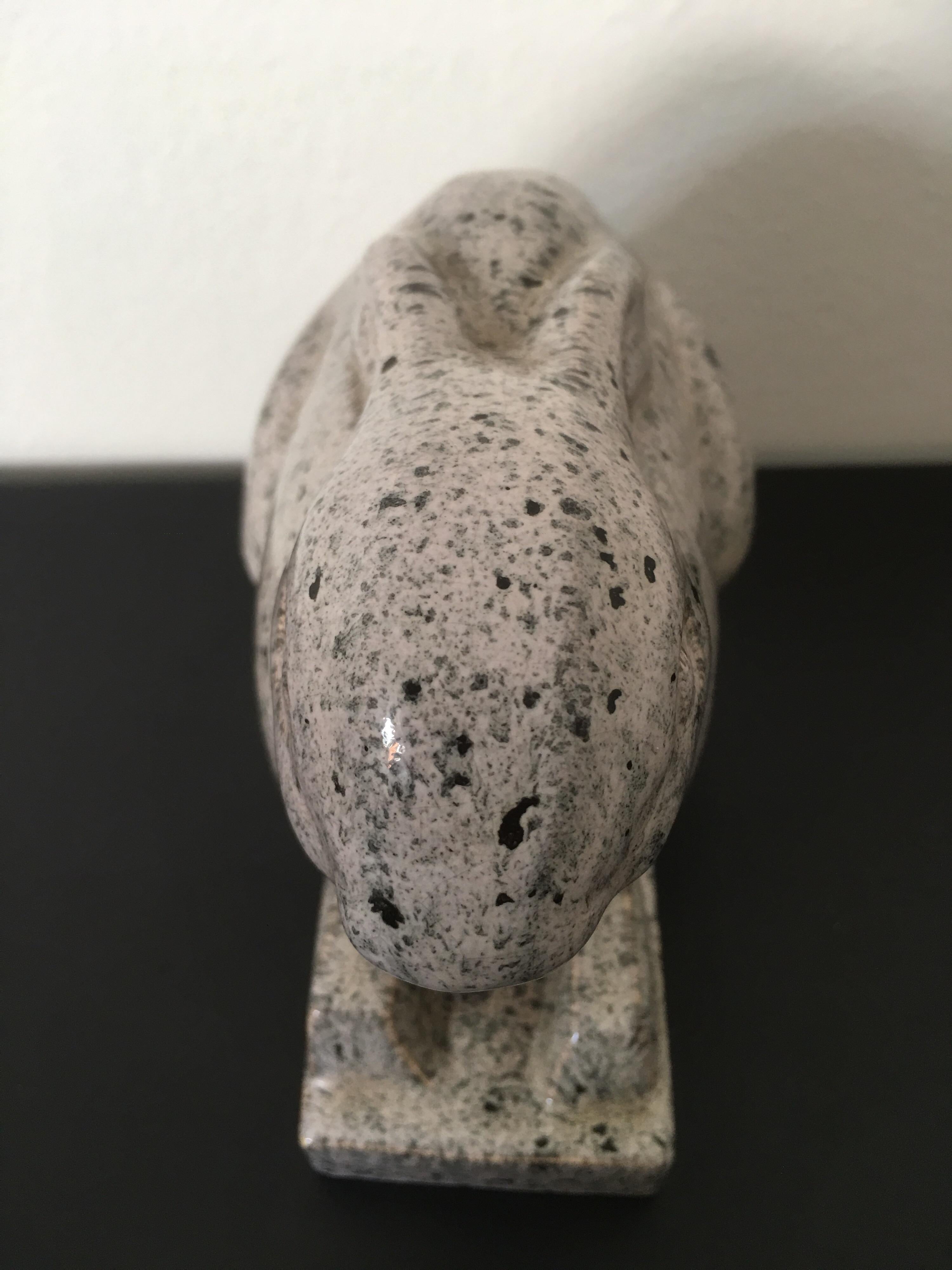 Jean et Joel Martel Signed Grey Ceramic Rabbit, Cubist Sculpture, French, 1930s In Good Condition In Aix En Provence, FR