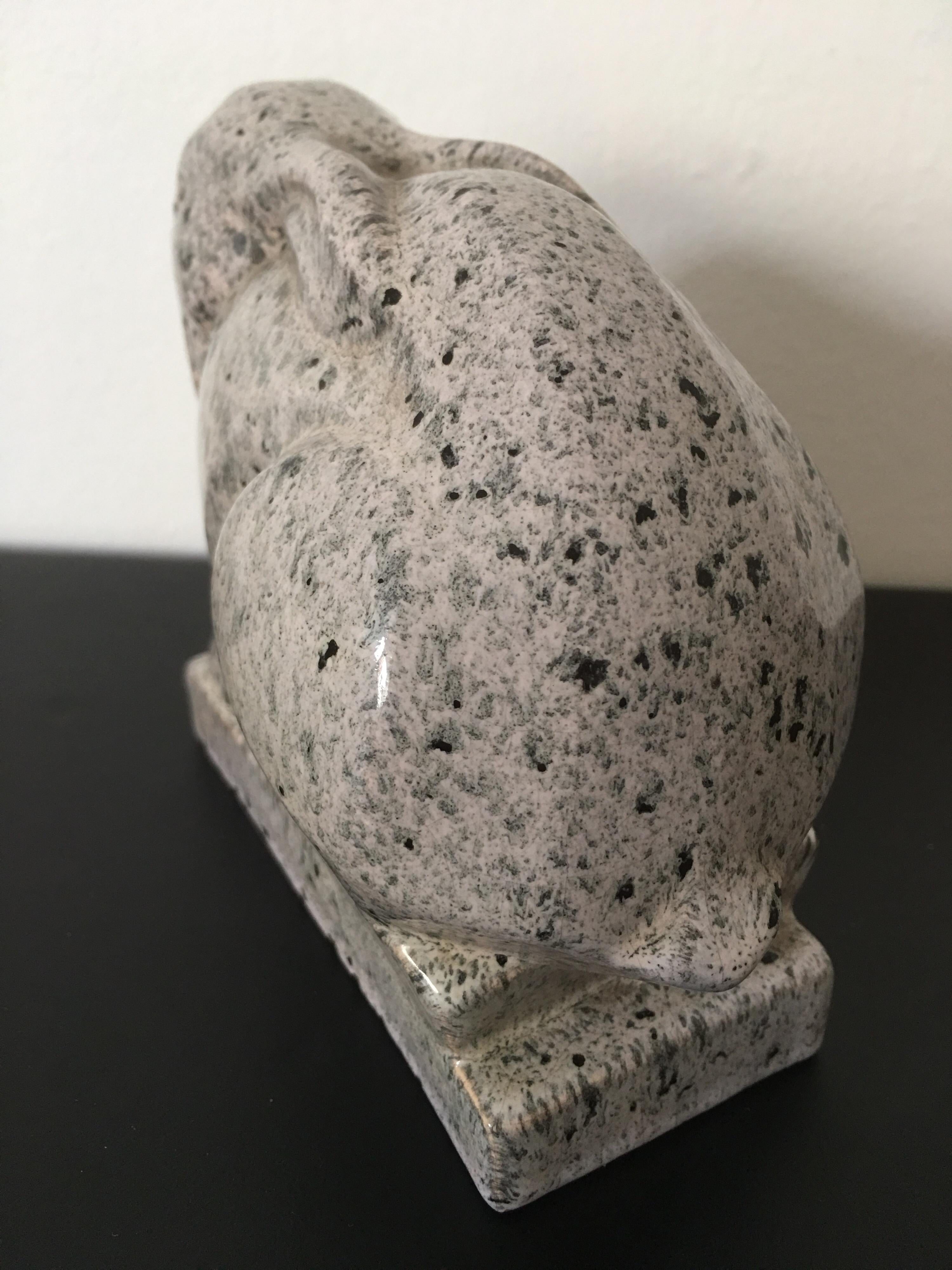Jean et Joel Martel Signed Grey Ceramic Rabbit, Cubist Sculpture, French, 1930s 2