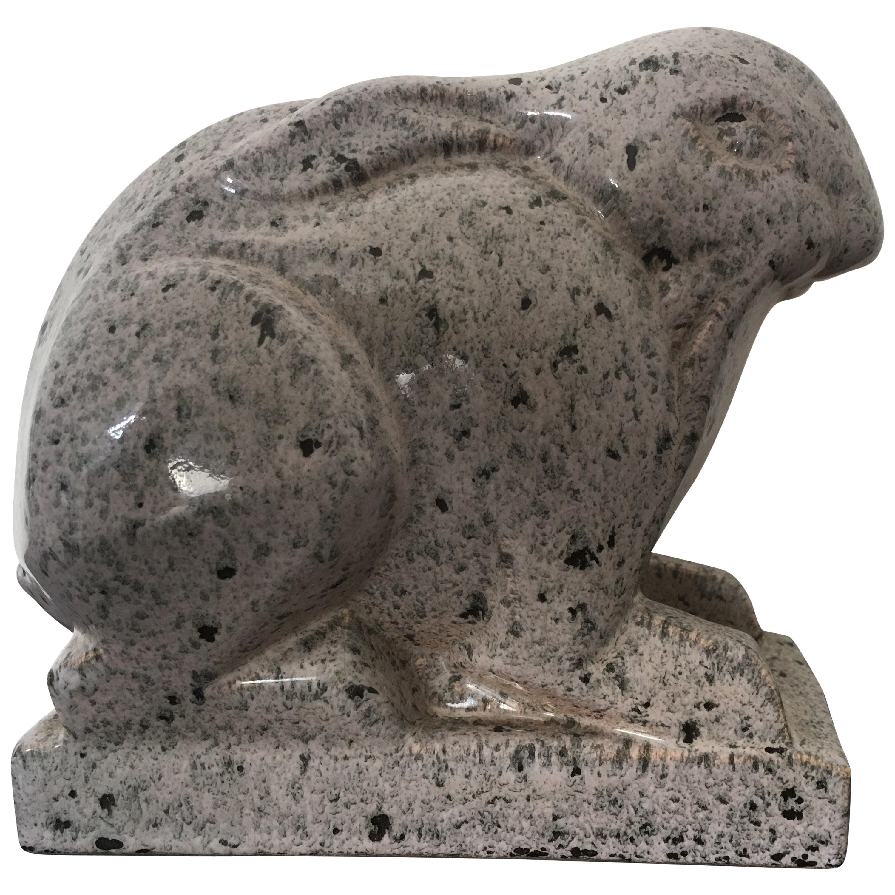 Jean et Joel Martel Signed Grey Ceramic Rabbit, Cubist Sculpture, French, 1930s
