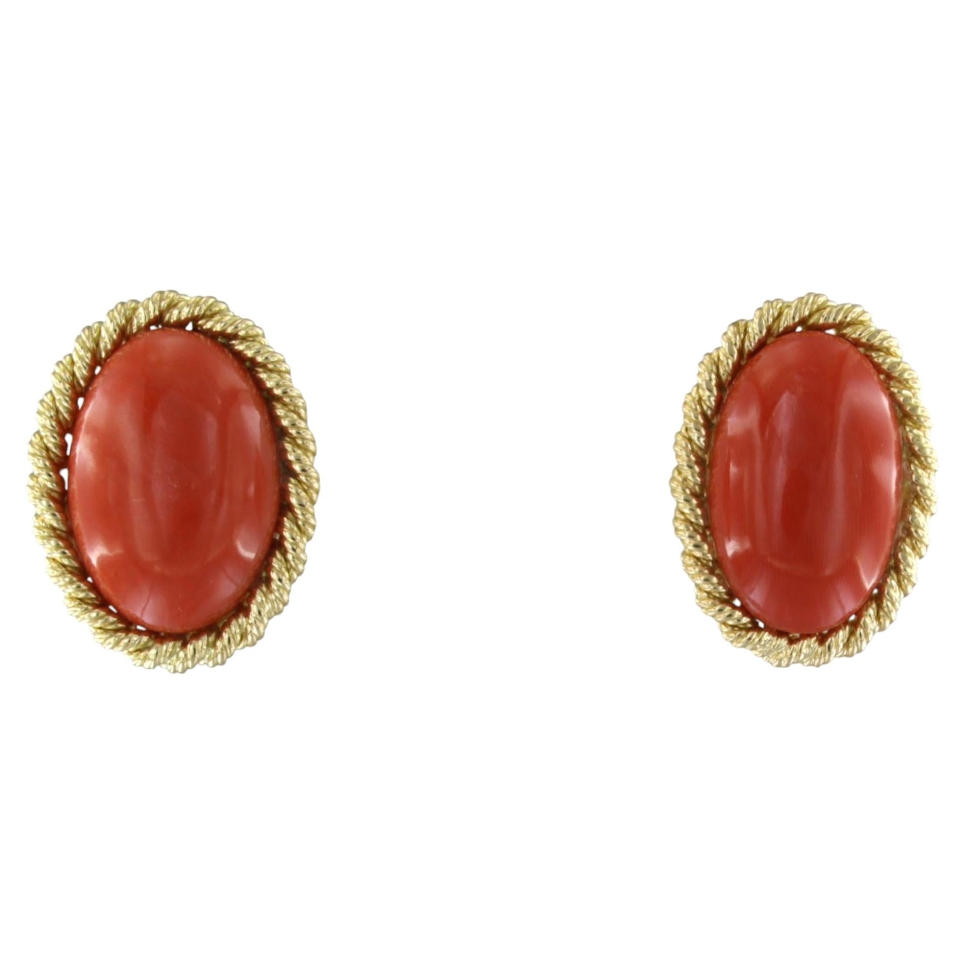 JEAN ETE 18k yellow gold ear clips set with coral – 27.5 grams