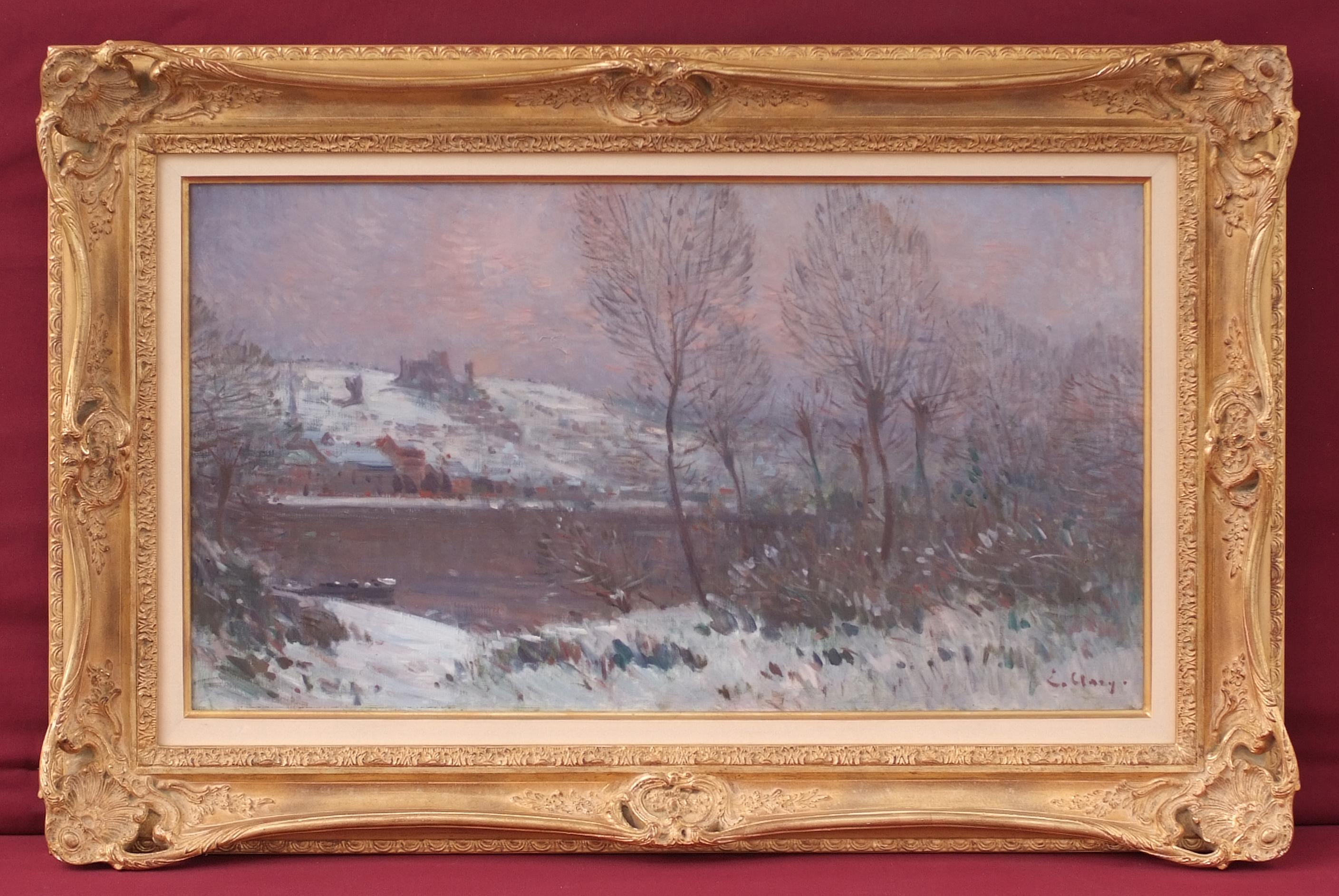 Winter Landscape by the River - Painting by Jean Eugene Clary