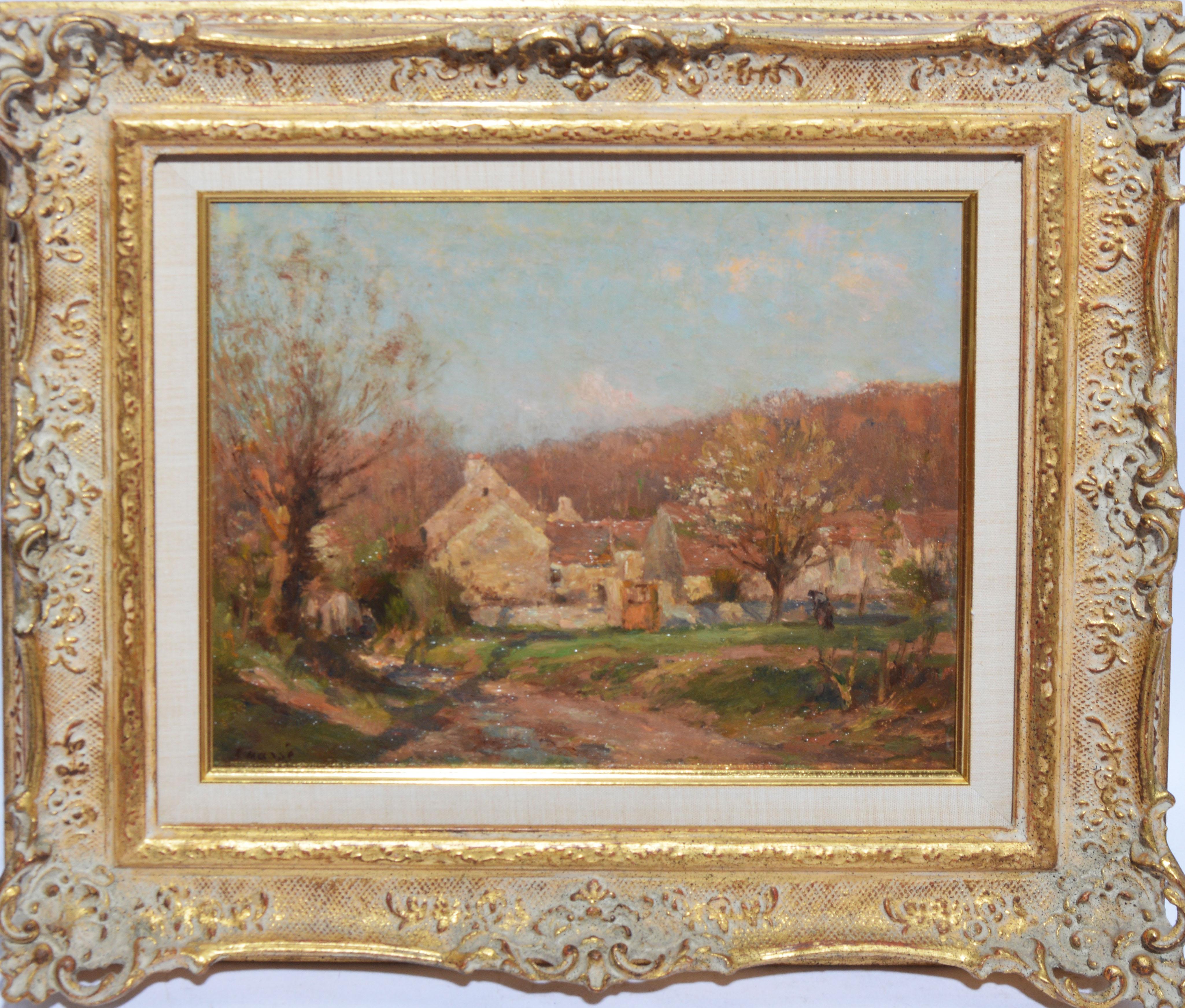 Jean Eugene Julien Masse Landscape Painting - Antique French Impressionist Barbizon Landscape Oil Painting by Jean Masse