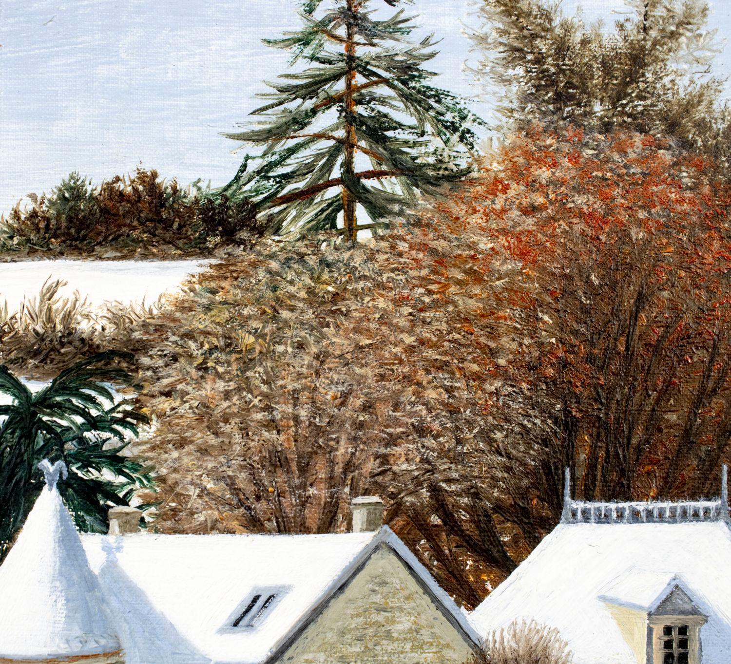 Village sous la Neige - Mid 20th Century French Naïf Guerny Landscape Painting For Sale 5