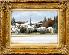 Village sous la Neige - Mid 20th Century French Naïf Guerny Landscape Painting