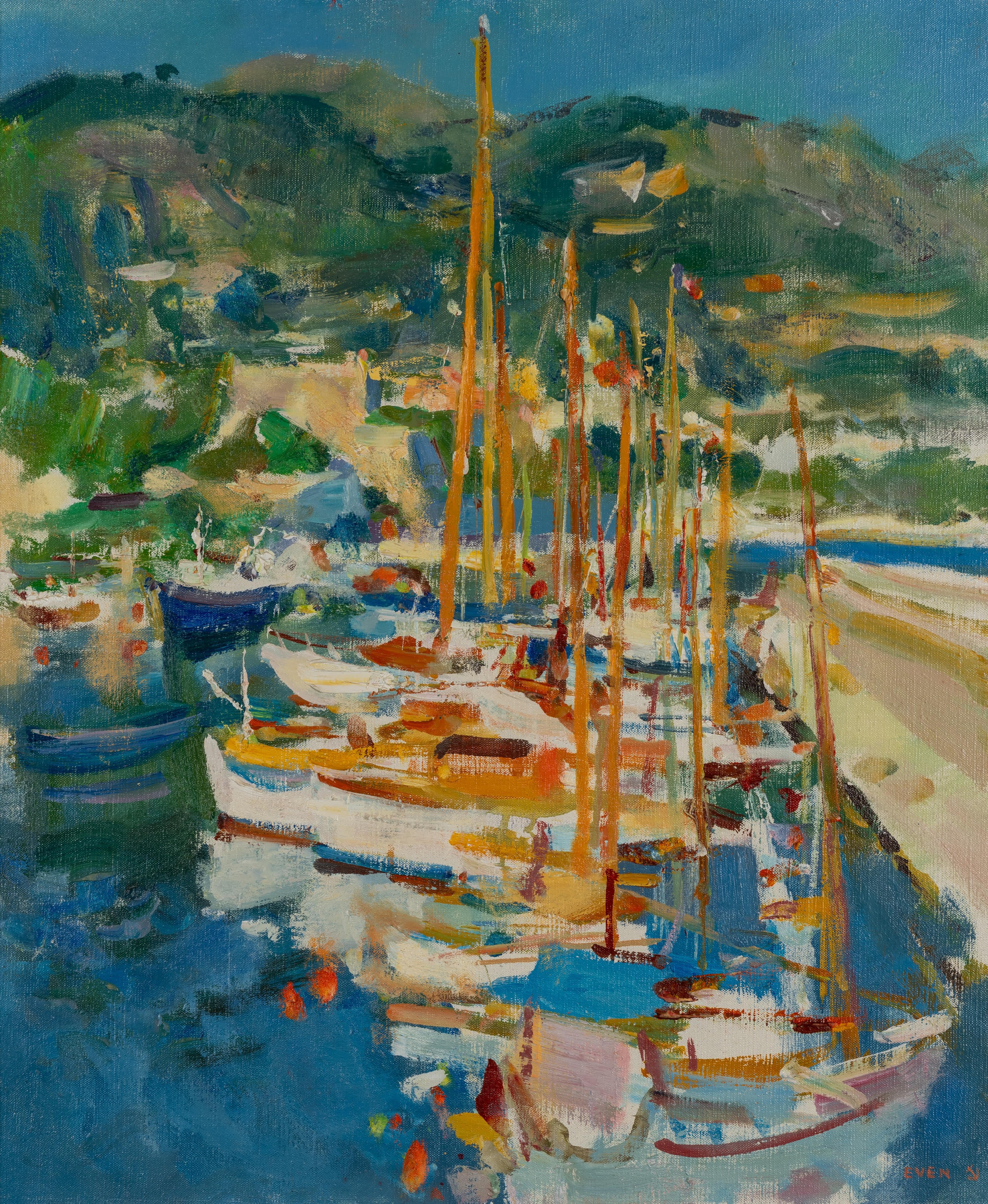 Barcos en el puerto - Painting de Jean Even