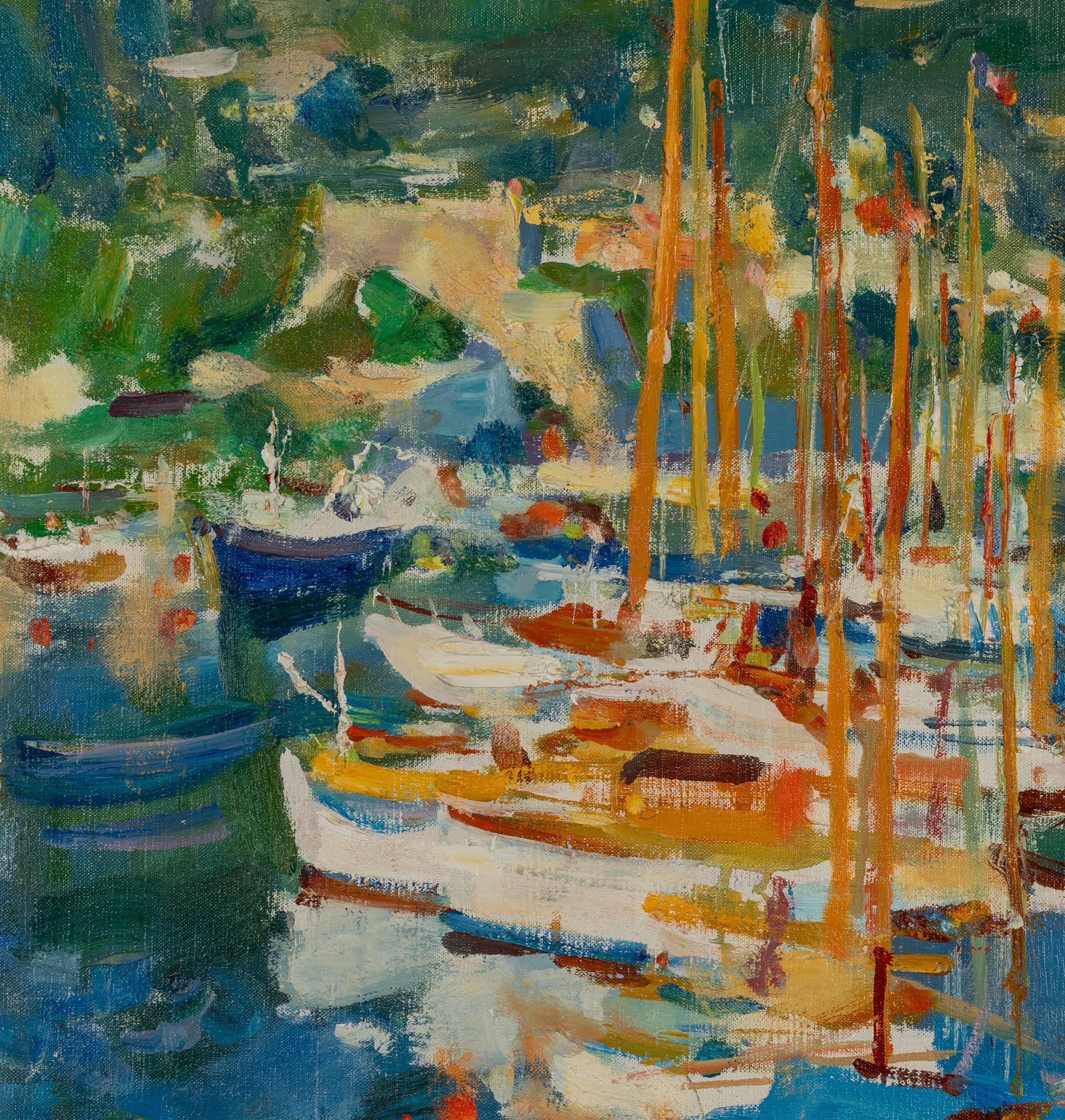 Barcos en el puerto - Painting Moderno de Jean Even