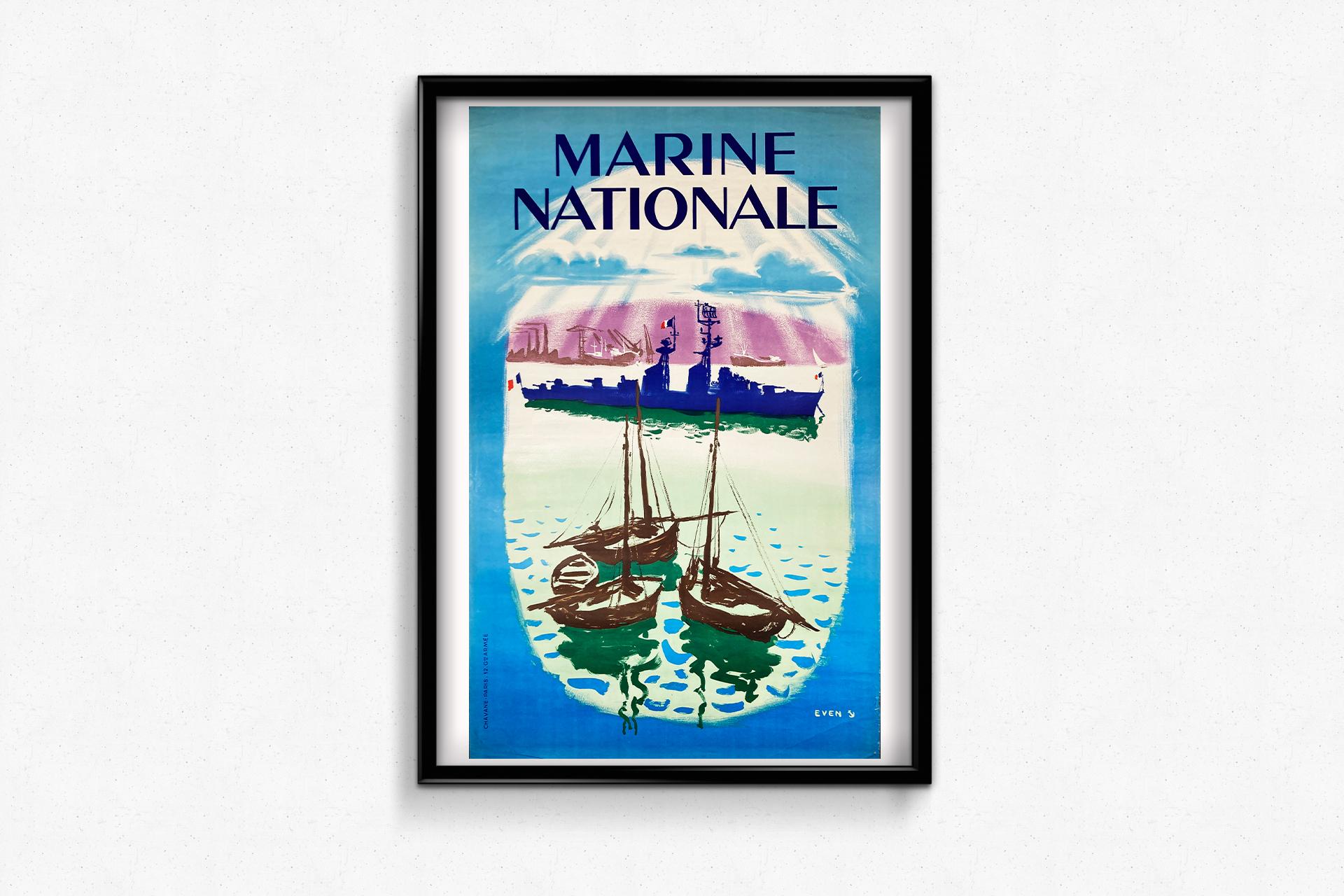Circa 1950 Original poster by Jean Even - Marine Nationale - National Navy  For Sale 2