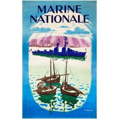 Circa 1950 Original poster by Jean Even - Marine Nationale - National Navy 