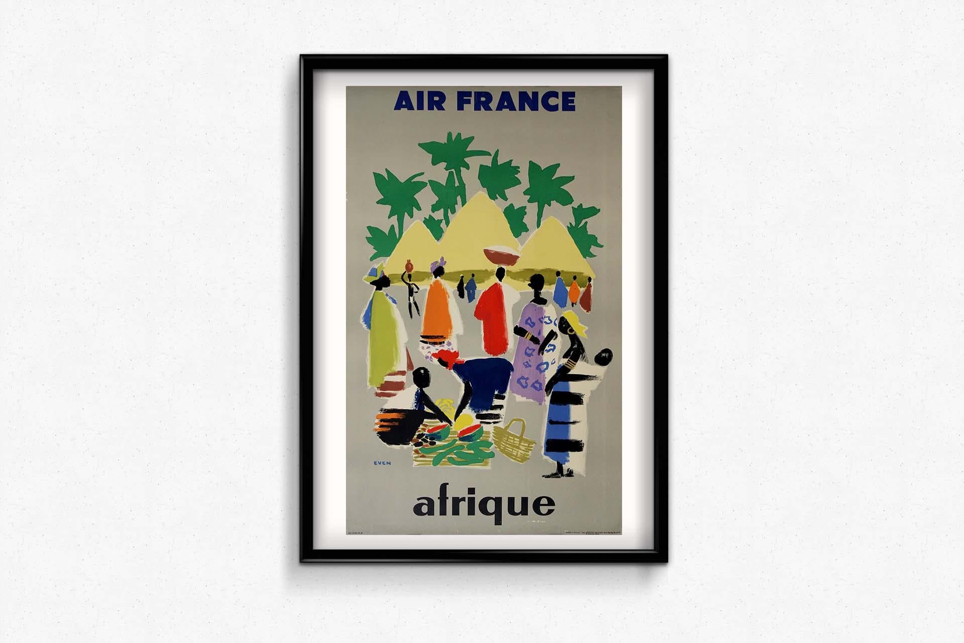 Jean Even's 1958 original travel poster for Air France - Africa For Sale 1