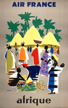 Cartel original vintage Air France Afrique Africa de Jean Even 1958