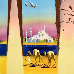 Original Vintage Travel Poster Air France Middle East Proche Orient Jean Even