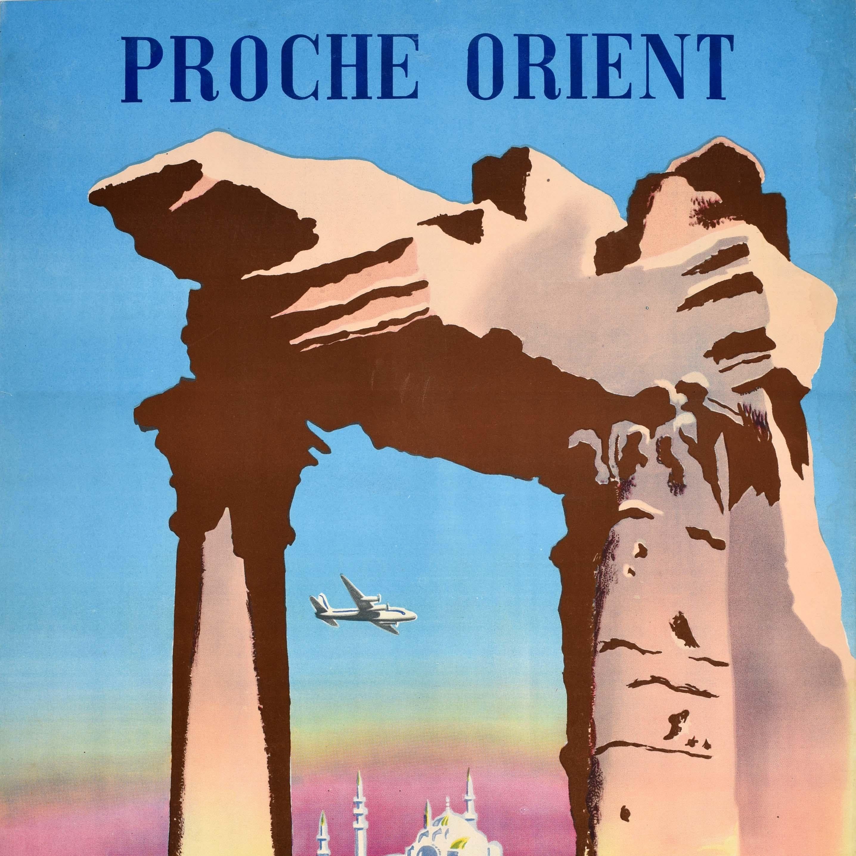 Original Vintage Travel Poster Air France Middle East Proche Orient Jean Even For Sale 1