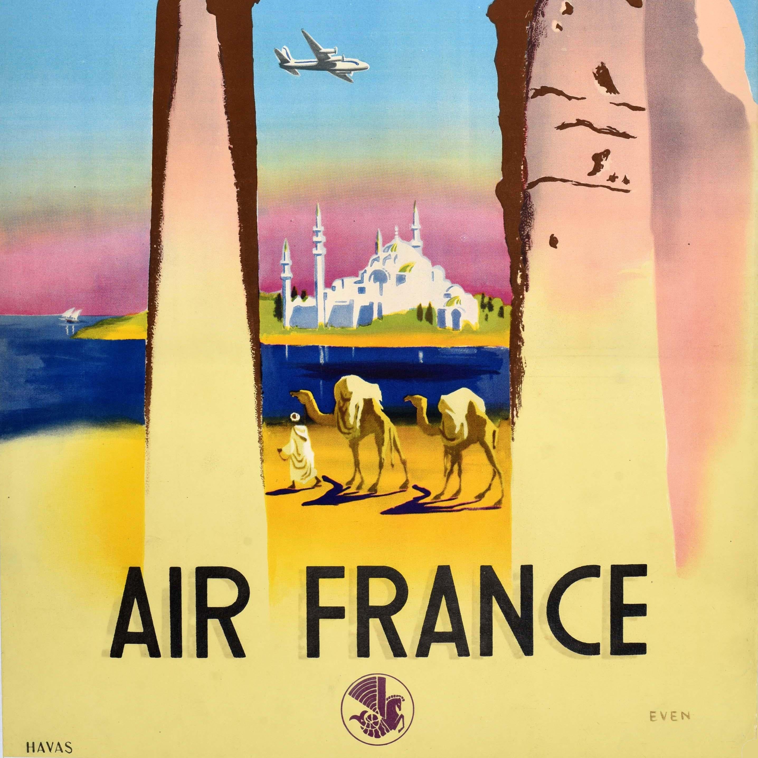 Original Vintage Travel Poster Air France Middle East Proche Orient Jean Even For Sale 2