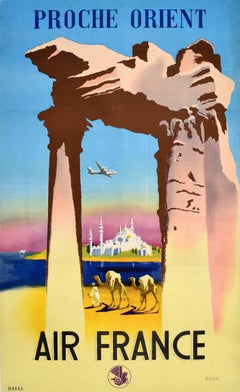 Affiche de voyage originale d'Air France Middle East Proche Orient Jean Even