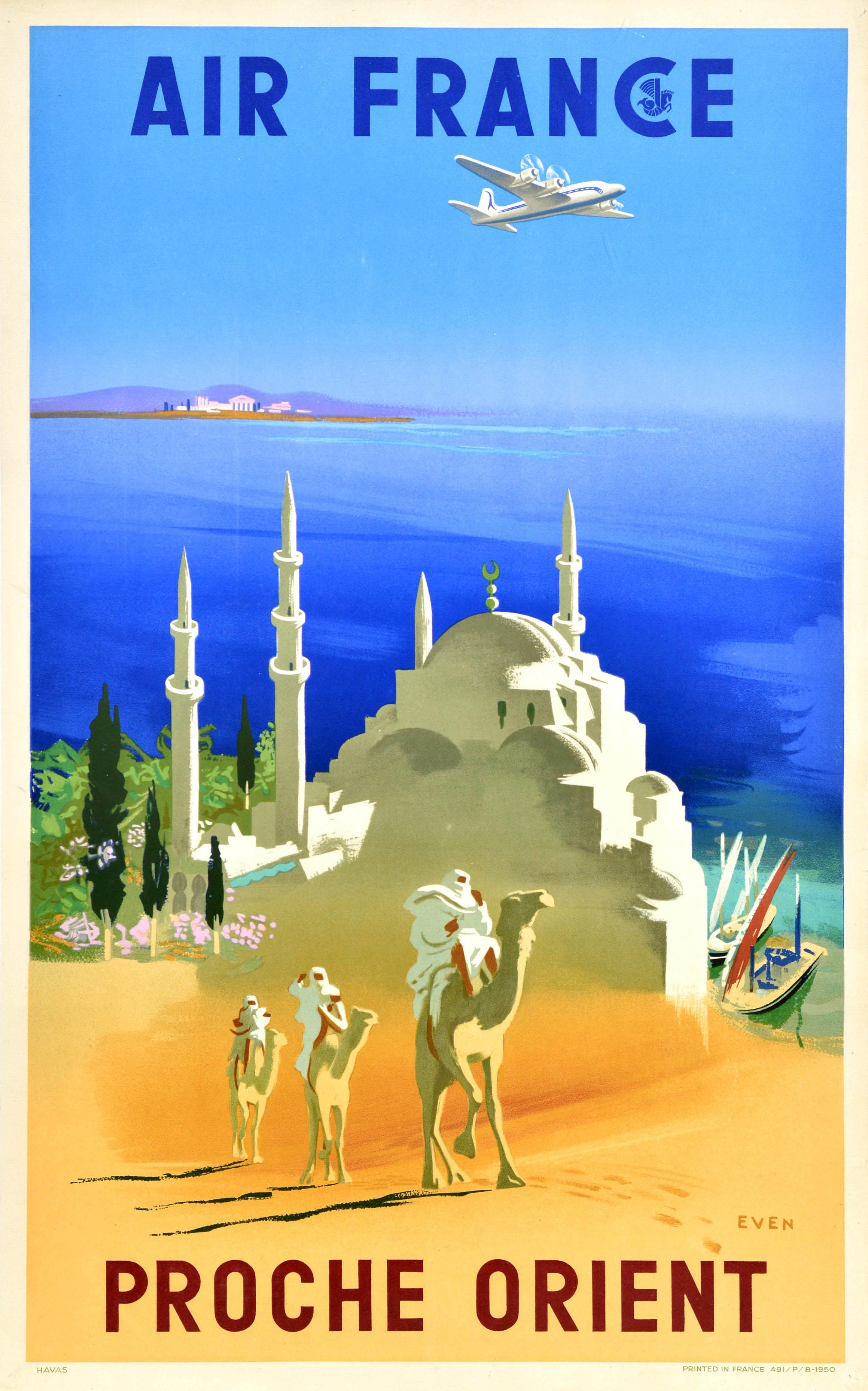 Jean Even Print - Original Vintage Travel Poster Air France Proche Orient Middle East Airline Art