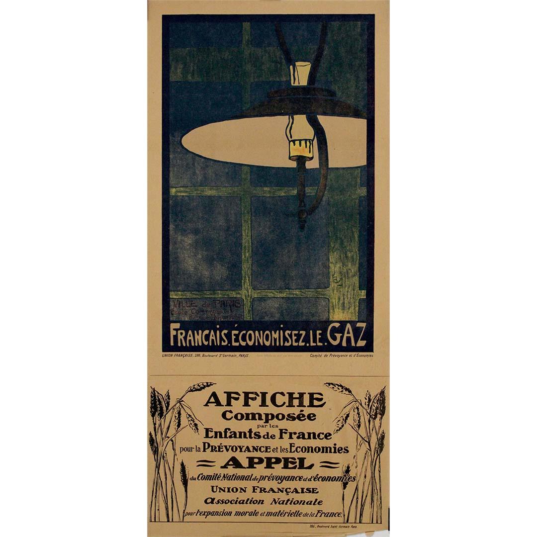 Affiche originale de 1918 « French citizens, Save Gas » - Print de Jean Fapourhaux