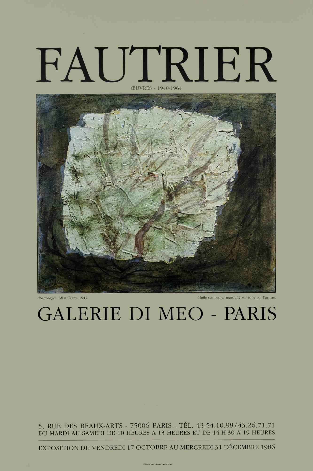 Figurative Print de Jean Fautrier - Fautrier - Cartel de exposición Galerie Di Meo - 1986