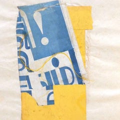 « Inde ! » Expressionniste abstrait fait main, papier coloré, collage bleu et jaune