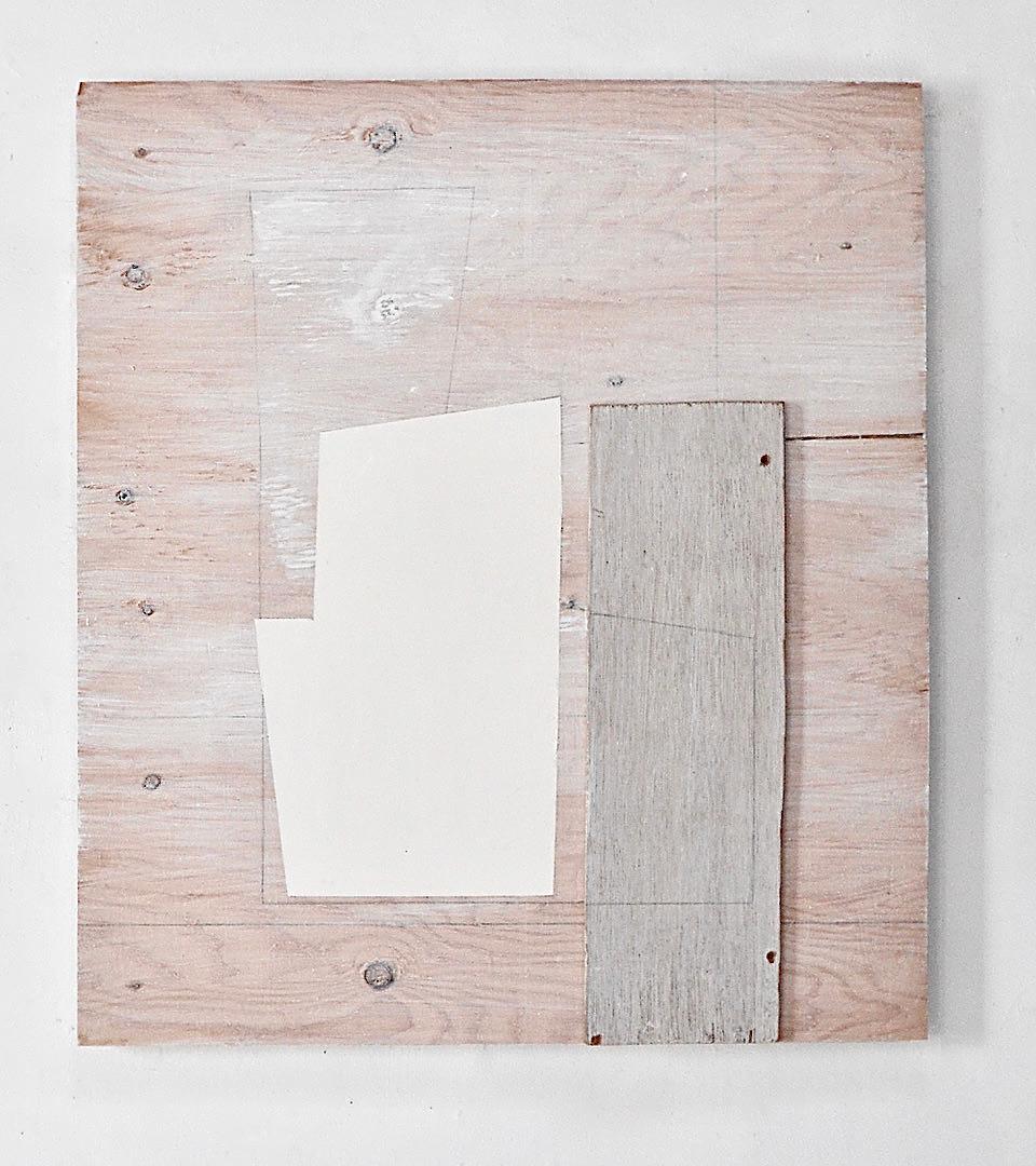 'Once Again' Pezzo geometrico astratto da parete Wood/Pittura in grigio, bianco e neutro
