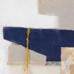"P5.15" Abstract Expressionist Geometric Blue Tan Collage Mixed Media Gouache