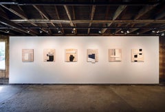 'Stracciato' Pezzo da parete geometrico astratto Wood/Paint/Textile in nero, bianco, grigio