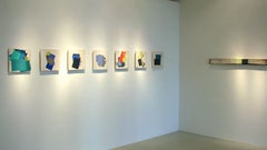 ""Rip/Tear"" Abstraktes geometrisches modernes hellblaues Gemälde in Mischtechnik, Öl auf Holz